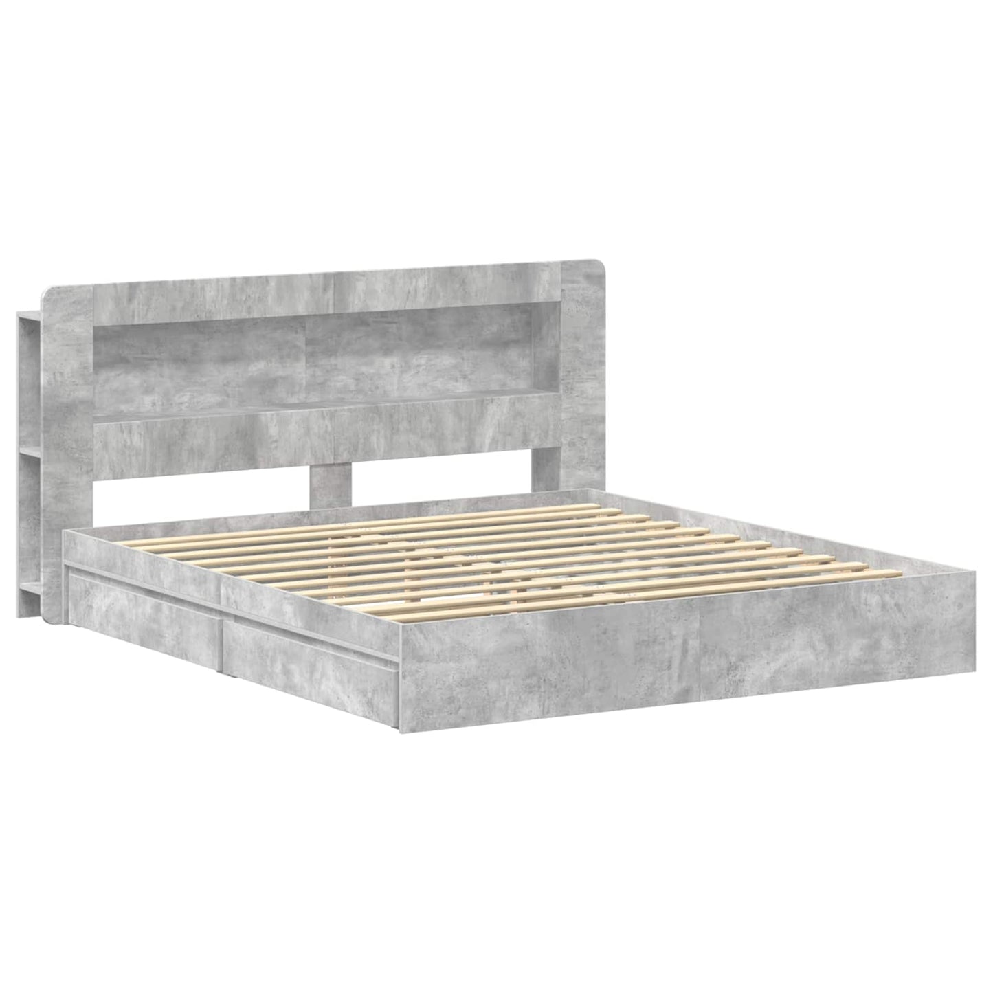 Bedframe met opslag Betongrijs 200 x 200 cm Bewerkt hout is nu te koop bij PeponiXL, paradijselijk wonen!