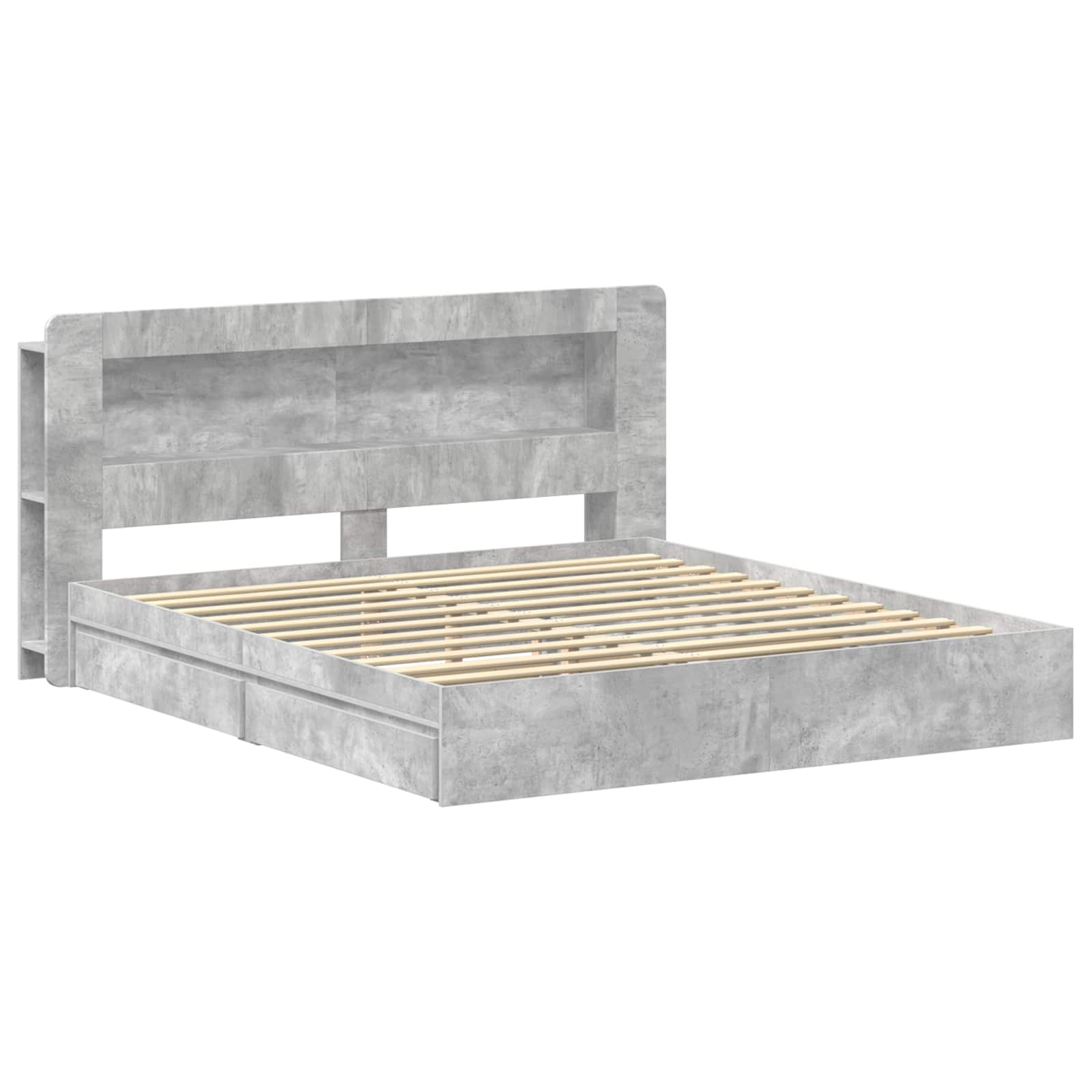 Bedframe met opslag Betongrijs 200 x 200 cm Bewerkt hout is nu te koop bij PeponiXL, paradijselijk wonen!