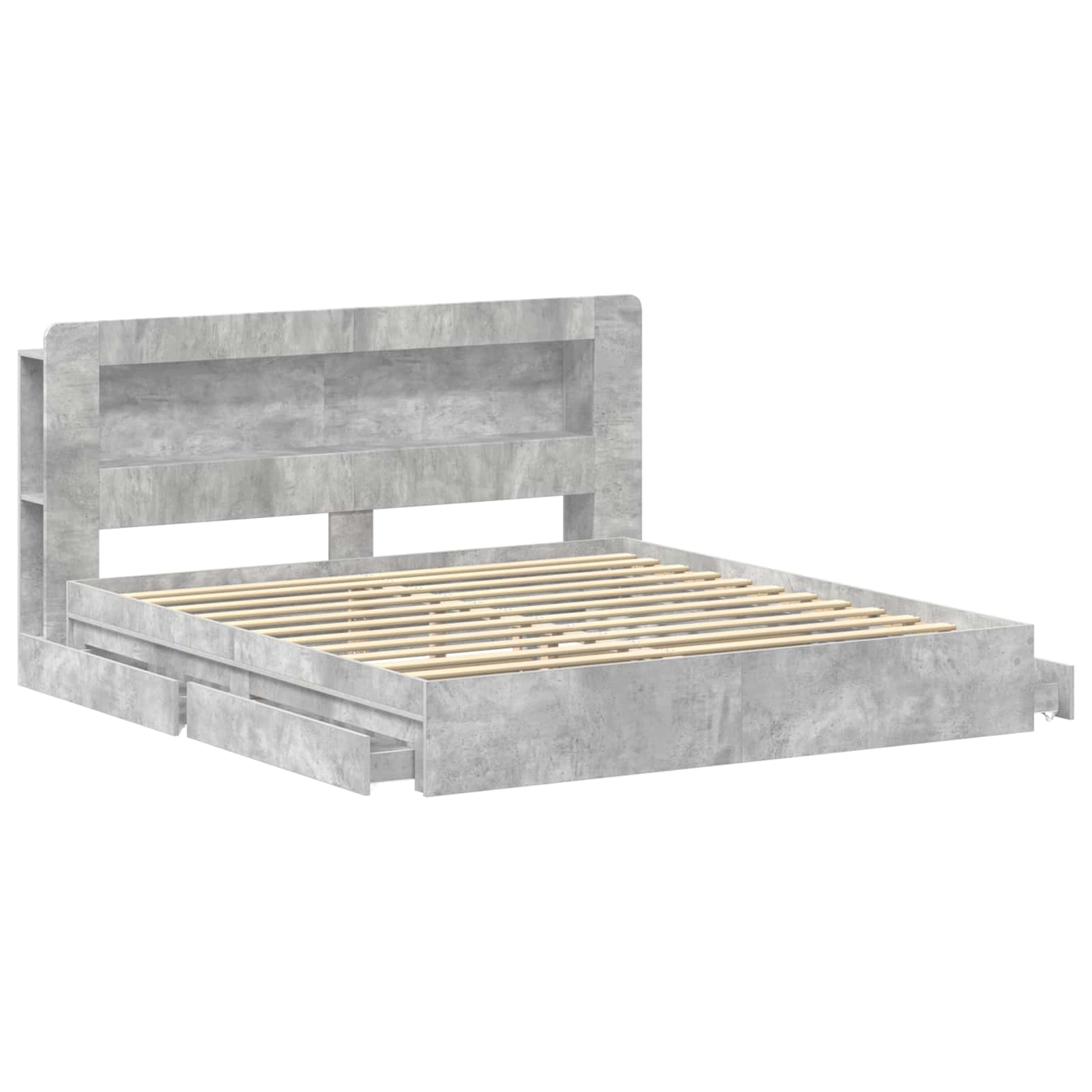 Bedframe met opslag Betongrijs 200 x 200 cm Bewerkt hout is nu te koop bij PeponiXL, paradijselijk wonen!