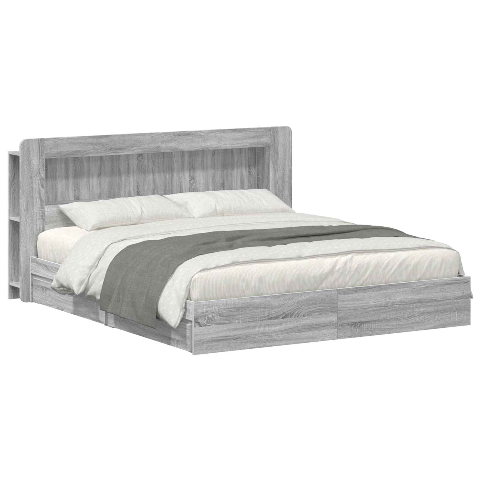 Bedframe met opslag Grijs Sonoma 200 x 200 cm Bewerkt hout is nu te koop bij PeponiXL, paradijselijk wonen!