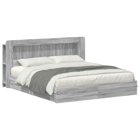 Bedframe met opslag Grijs Sonoma 200 x 200 cm Bewerkt hout is nu te koop bij PeponiXL, paradijselijk wonen!