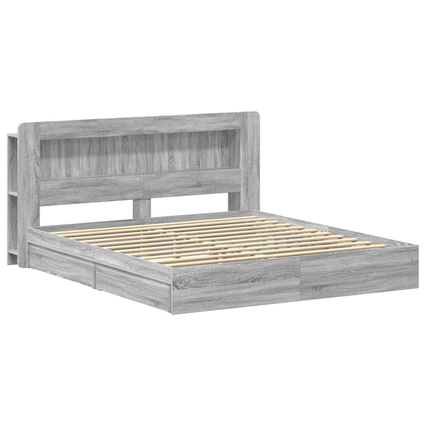 Bedframe met opslag Grijs Sonoma 200 x 200 cm Bewerkt hout is nu te koop bij PeponiXL, paradijselijk wonen!