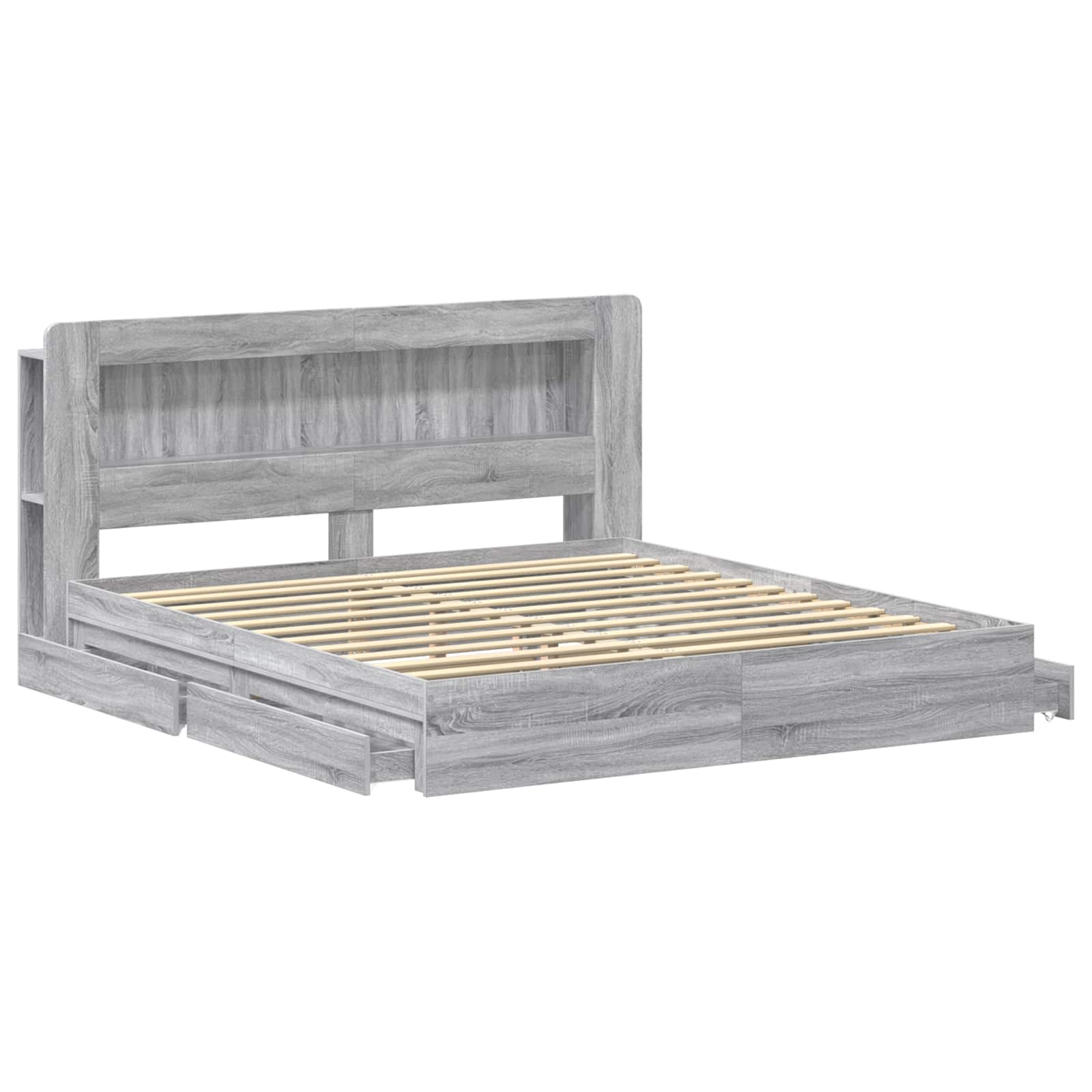 Bedframe met opslag Grijs Sonoma 200 x 200 cm Bewerkt hout is nu te koop bij PeponiXL, paradijselijk wonen!