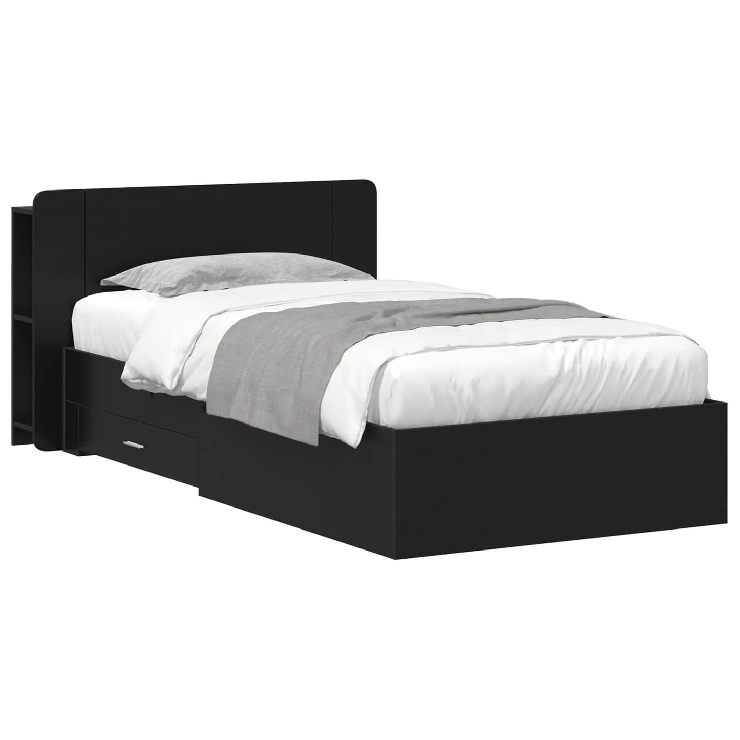 Bedframe met opslag Zwart 75 x 190 cm Bewerkt hout is nu te koop bij PeponiXL, paradijselijk wonen!