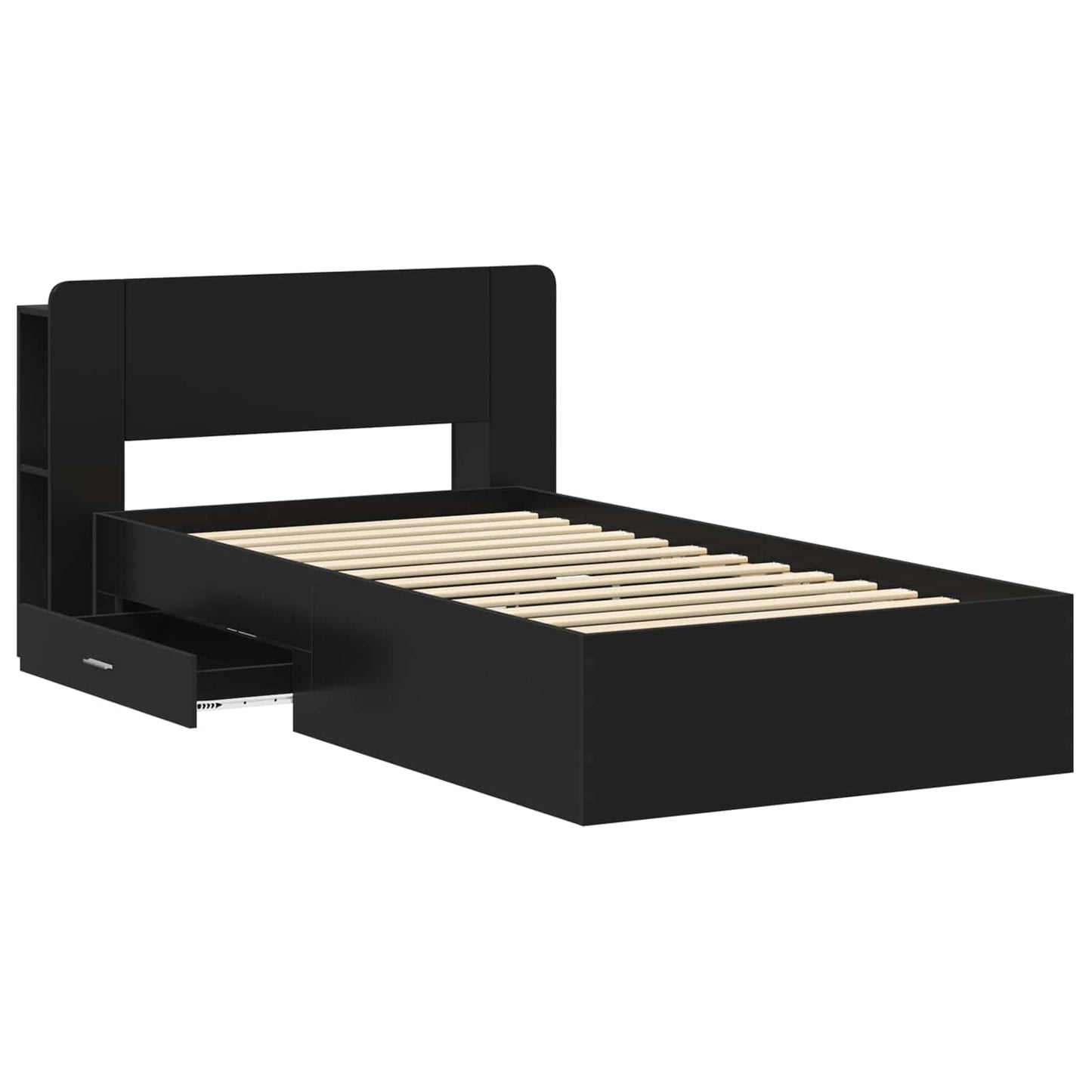 Bedframe met opslag Zwart 75 x 190 cm Bewerkt hout is nu te koop bij PeponiXL, paradijselijk wonen!