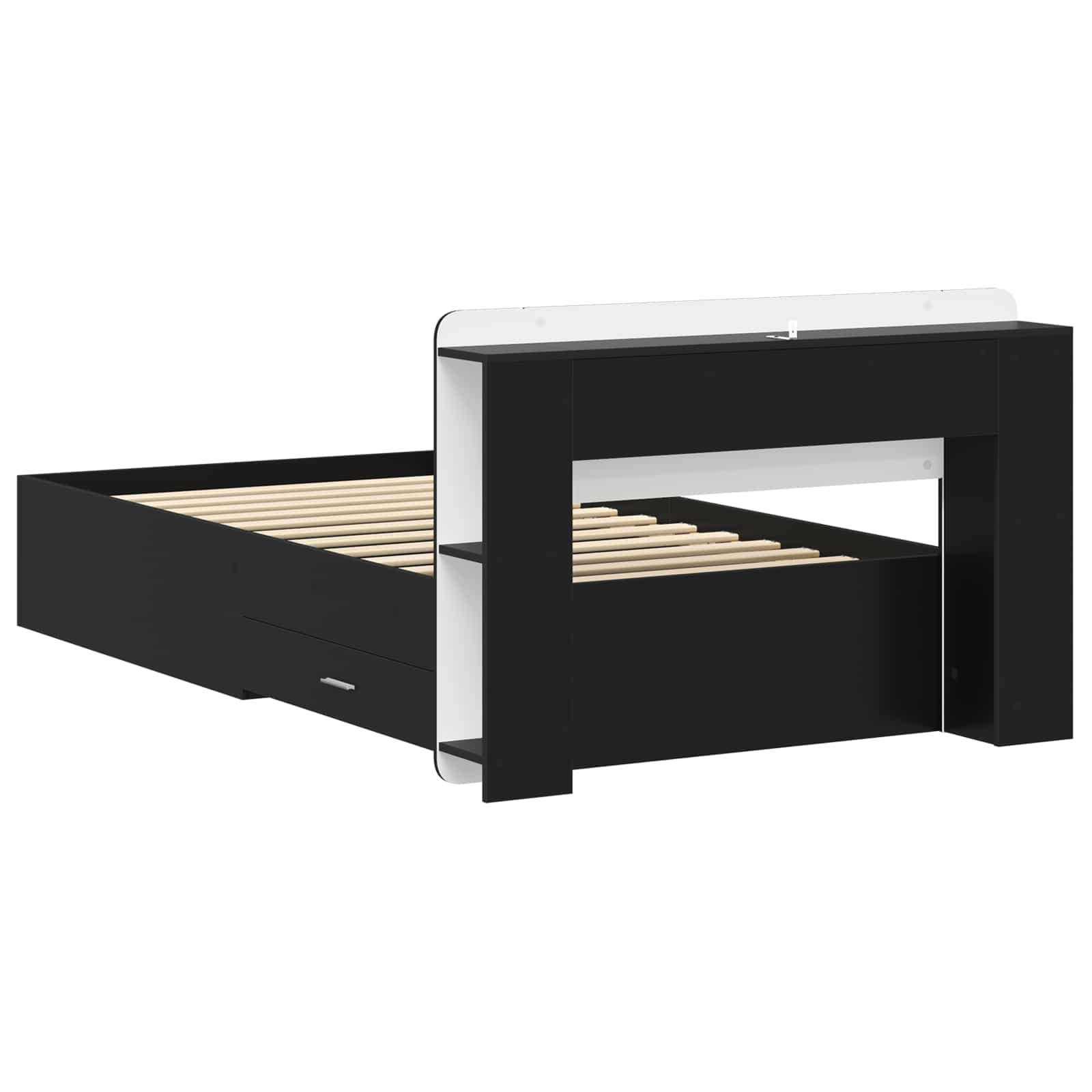Bedframe met opslag Zwart 75 x 190 cm Bewerkt hout is nu te koop bij PeponiXL, paradijselijk wonen!
