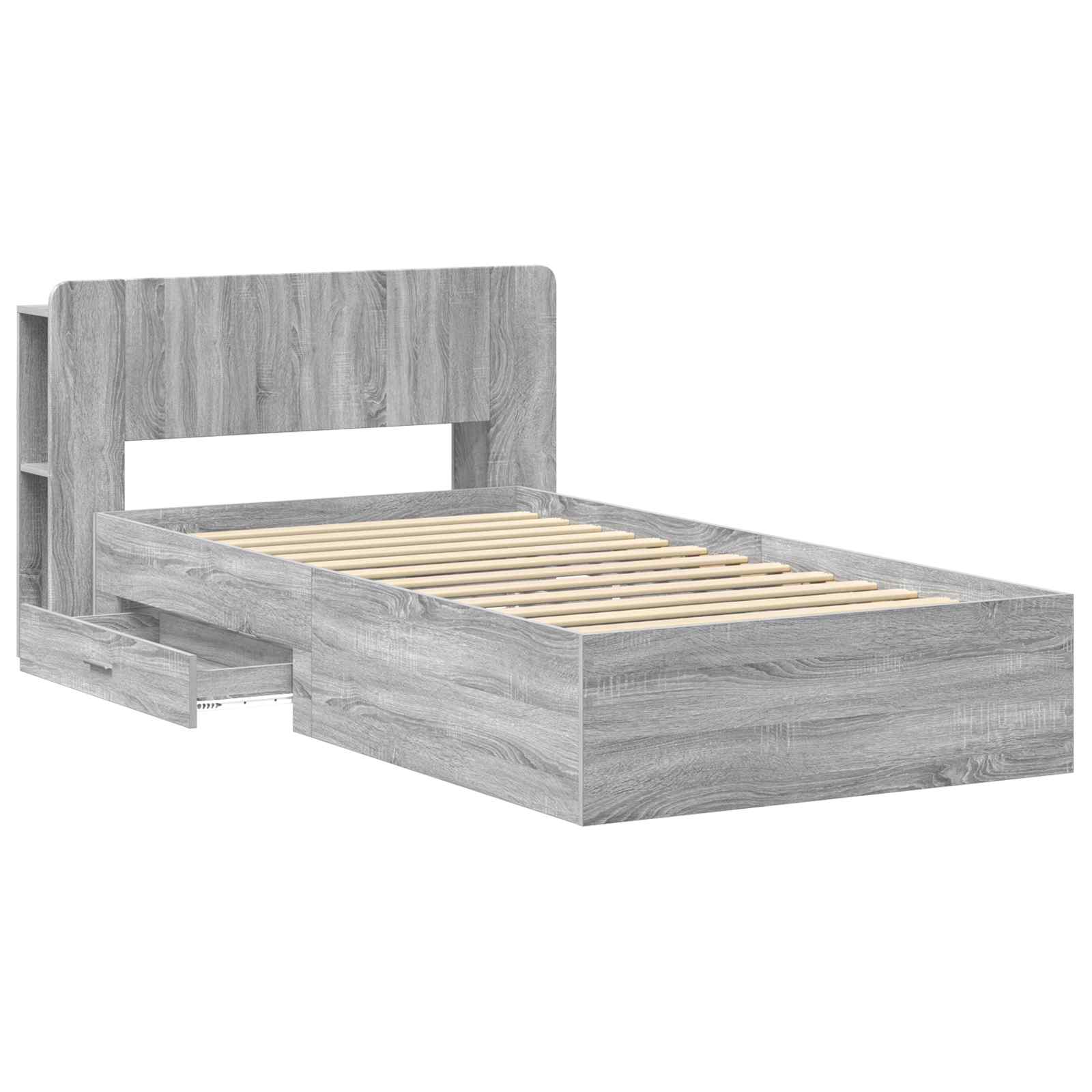 Bedframe met opslag Grijs Sonoma 75 x 190 cm Bewerkt hout is nu te koop bij PeponiXL, paradijselijk wonen!