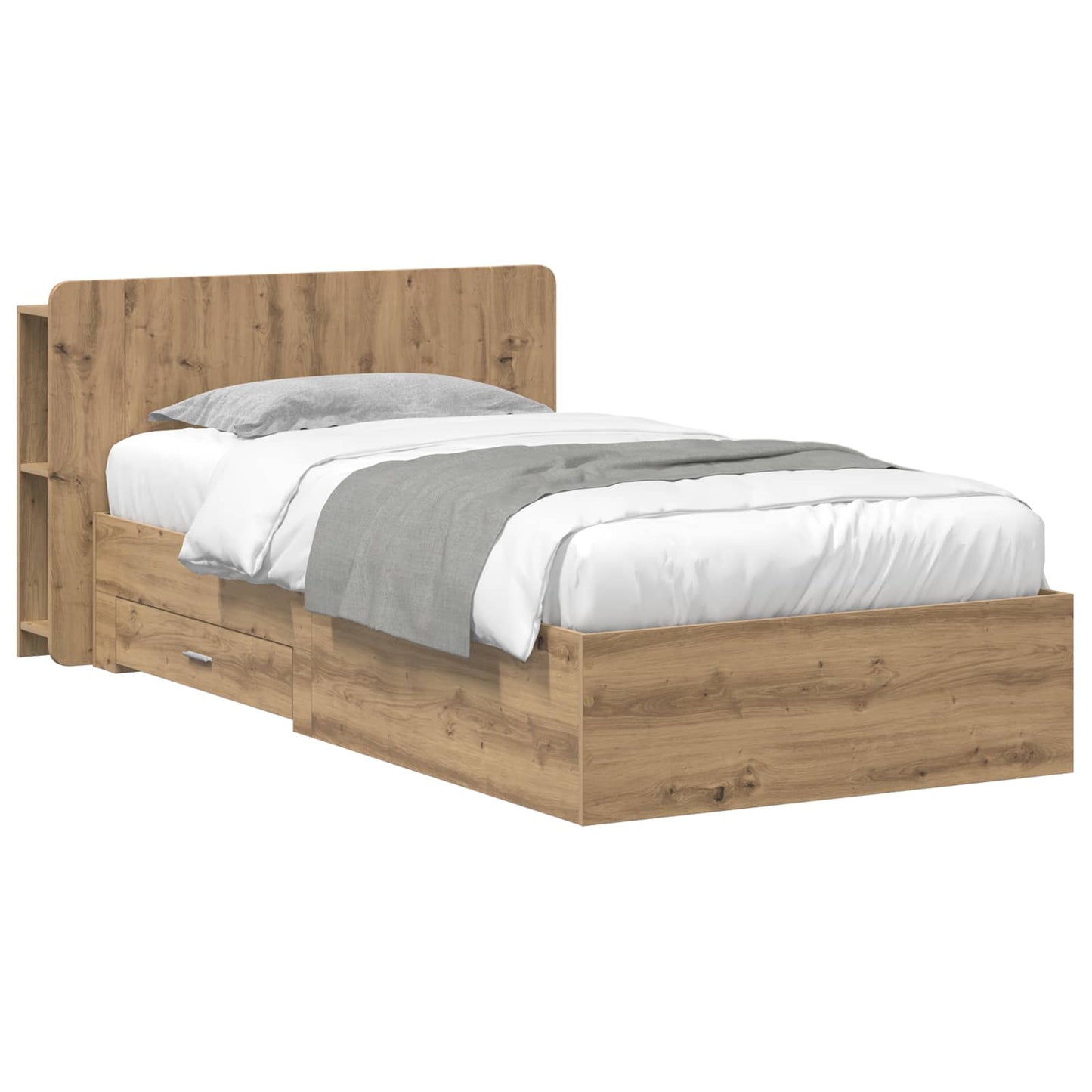 Bedframe met opslag Artisanaal eiken 80 x 200 cm Bewerkt hout is nu te koop bij PeponiXL, paradijselijk wonen!