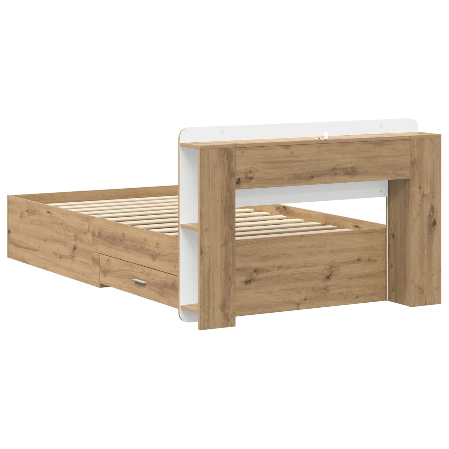 Bedframe met opslag Artisanaal eiken 80 x 200 cm Bewerkt hout is nu te koop bij PeponiXL, paradijselijk wonen!