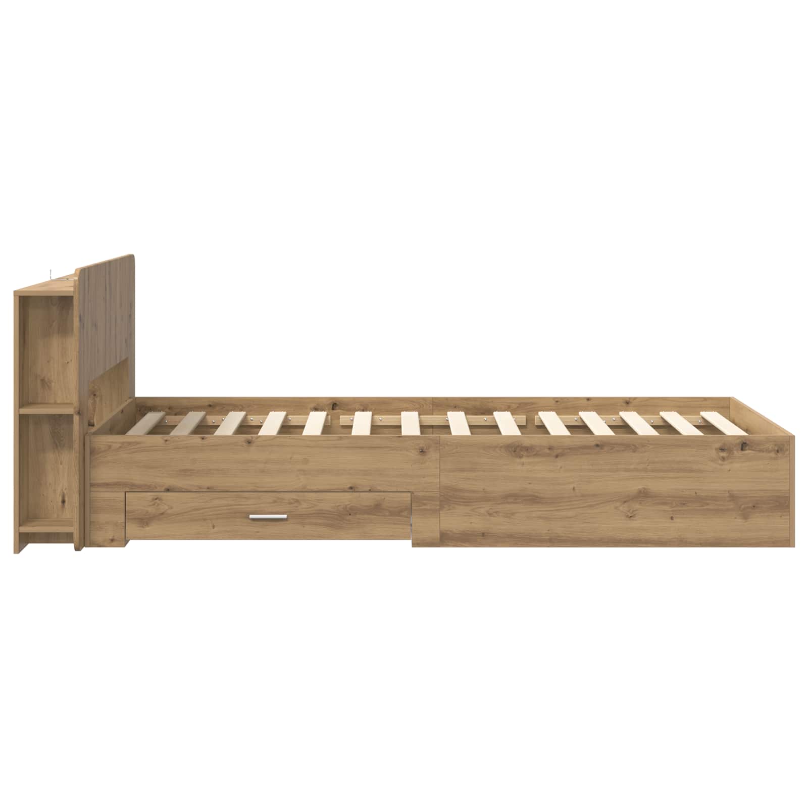Bedframe met opslag Artisanaal eiken 80 x 200 cm Bewerkt hout is nu te koop bij PeponiXL, paradijselijk wonen!