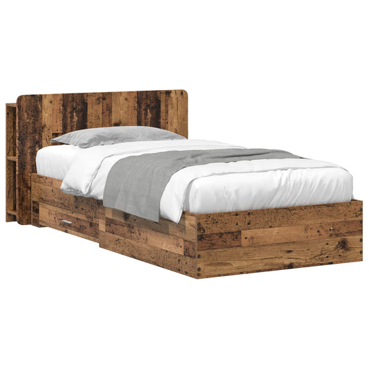 Bedframe met opslag Oud hout 80 x 200 cm Bewerkt hout is nu te koop bij PeponiXL, paradijselijk wonen!