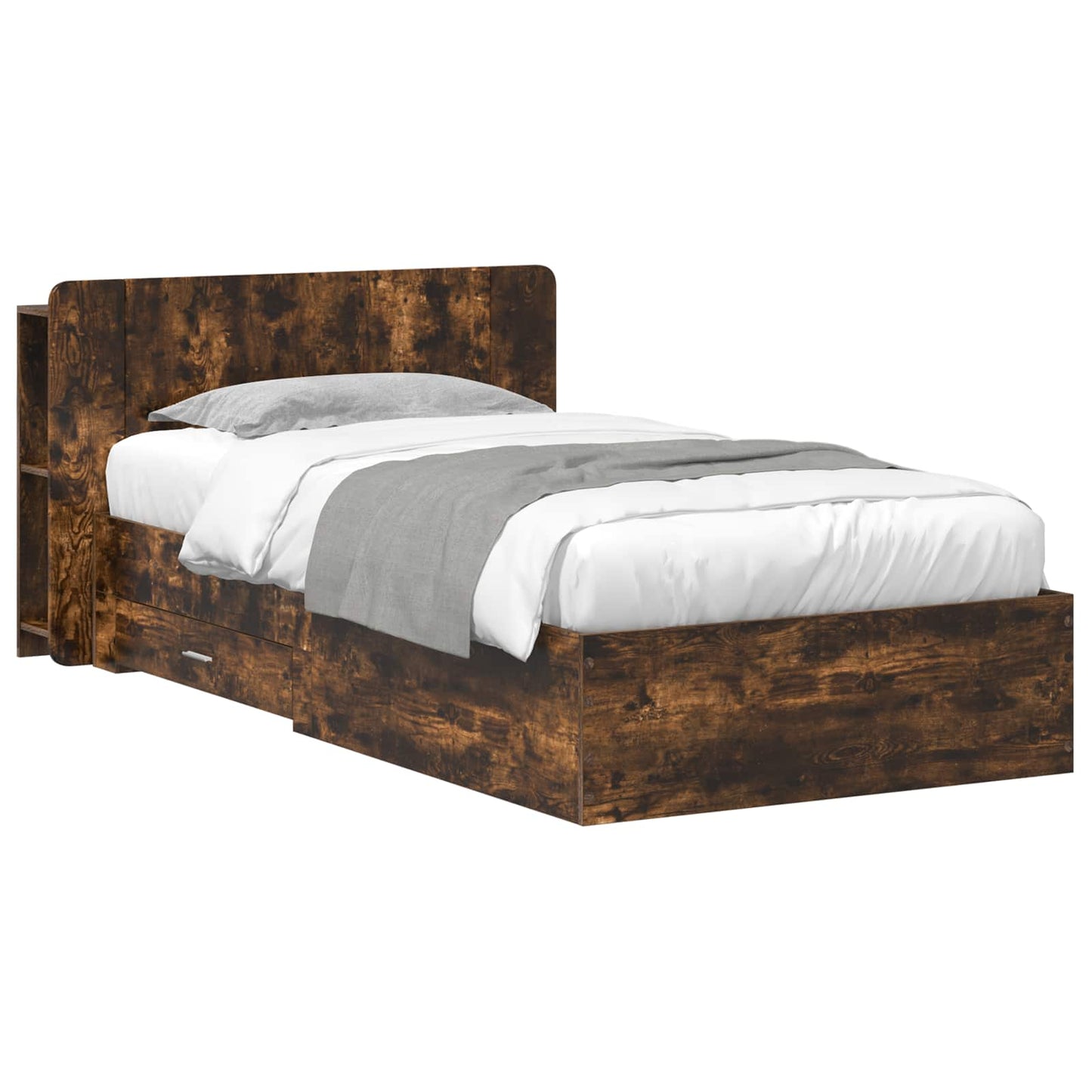 Bedframe met opslag Gerookt eiken 80 x 200 cm Bewerkt hout is nu te koop bij PeponiXL, paradijselijk wonen!
