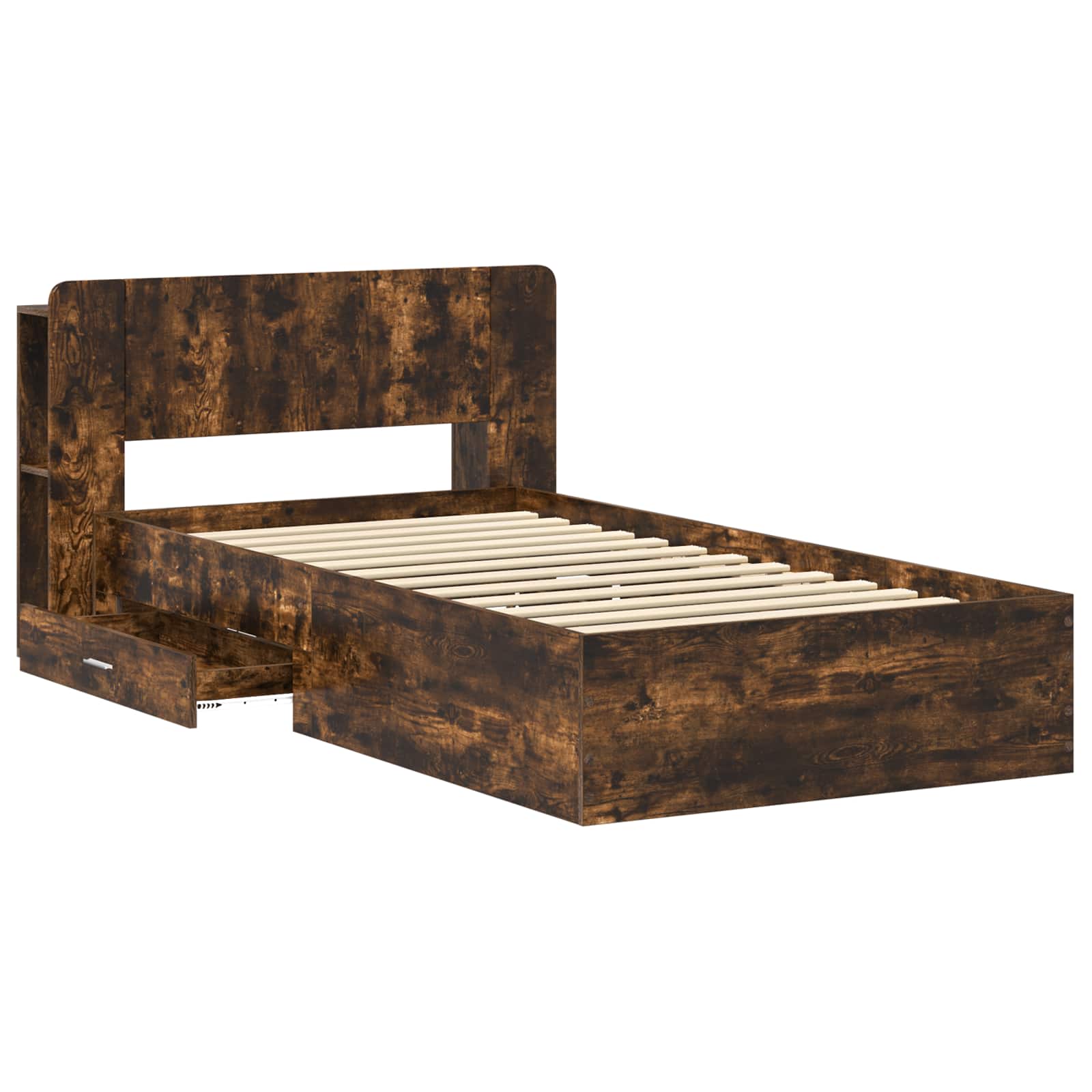 Bedframe met opslag Gerookt eiken 80 x 200 cm Bewerkt hout is nu te koop bij PeponiXL, paradijselijk wonen!