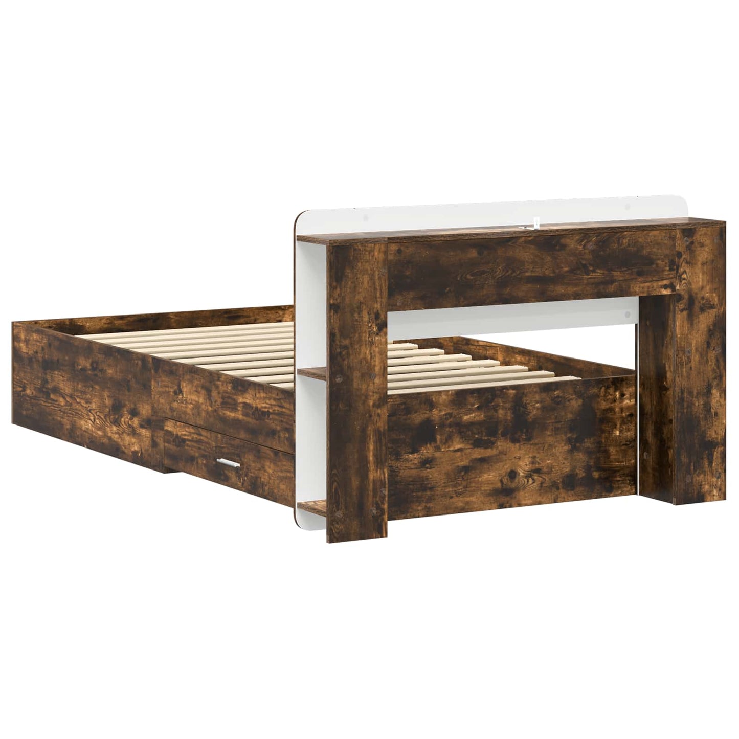Bedframe met opslag Gerookt eiken 80 x 200 cm Bewerkt hout is nu te koop bij PeponiXL, paradijselijk wonen!