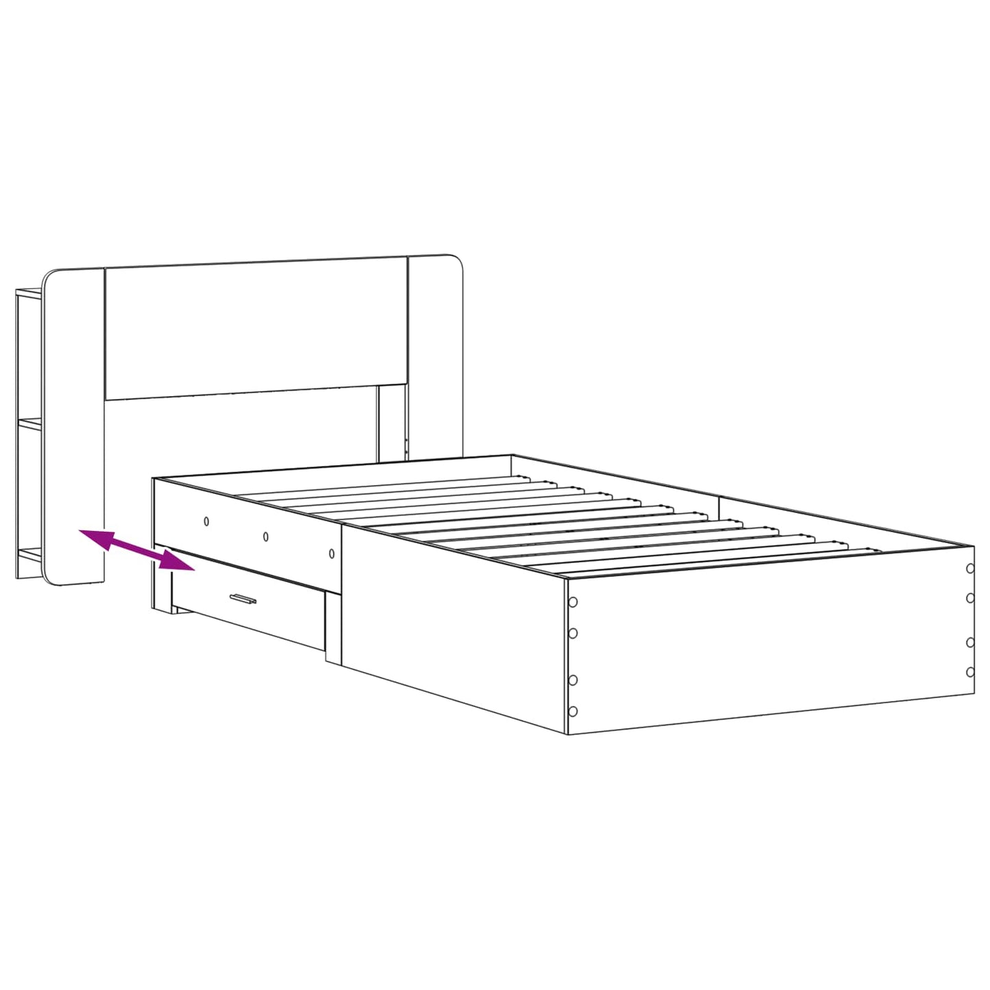 Bedframe met opslag Gerookt eiken 80 x 200 cm Bewerkt hout is nu te koop bij PeponiXL, paradijselijk wonen!