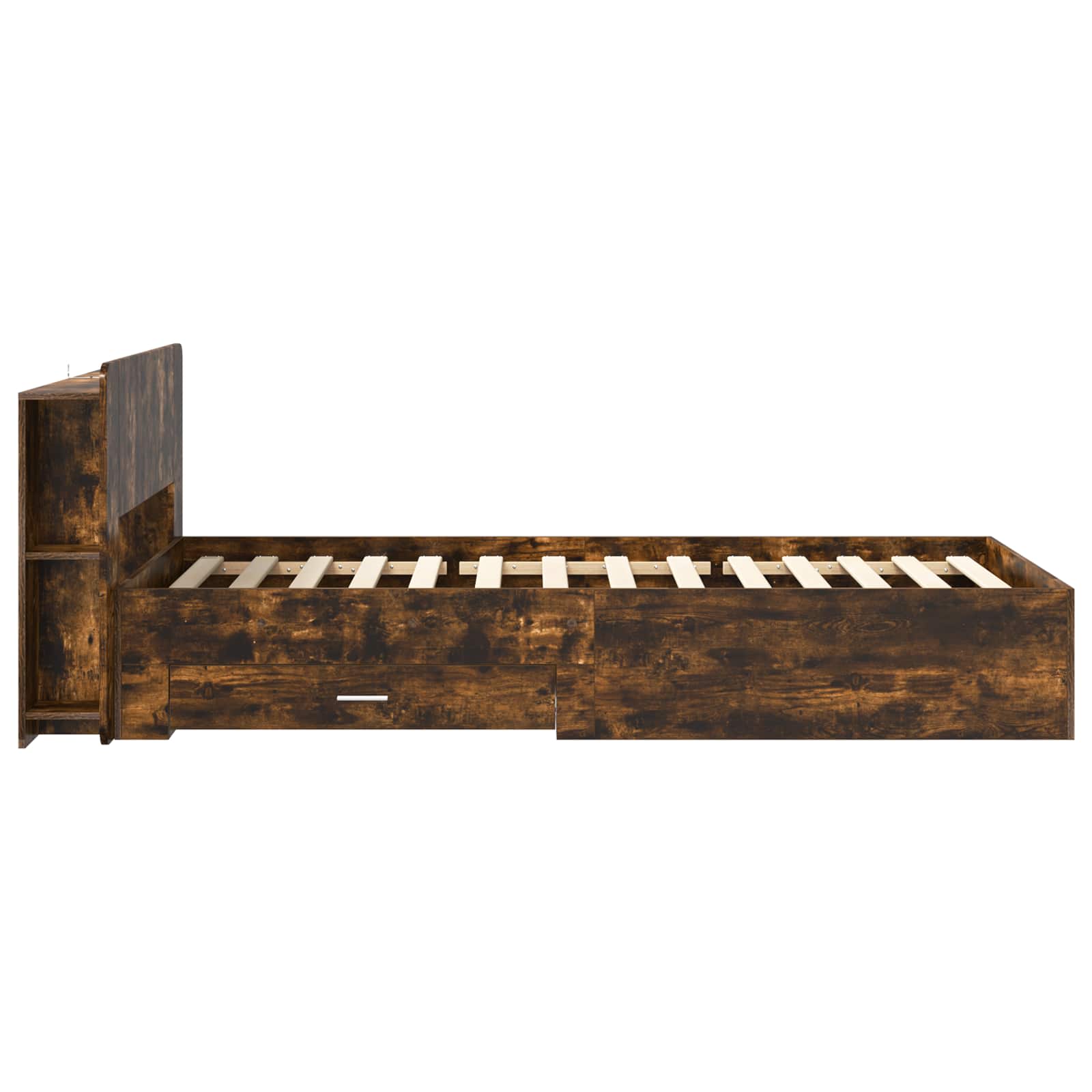 Bedframe met opslag Gerookt eiken 80 x 200 cm Bewerkt hout is nu te koop bij PeponiXL, paradijselijk wonen!