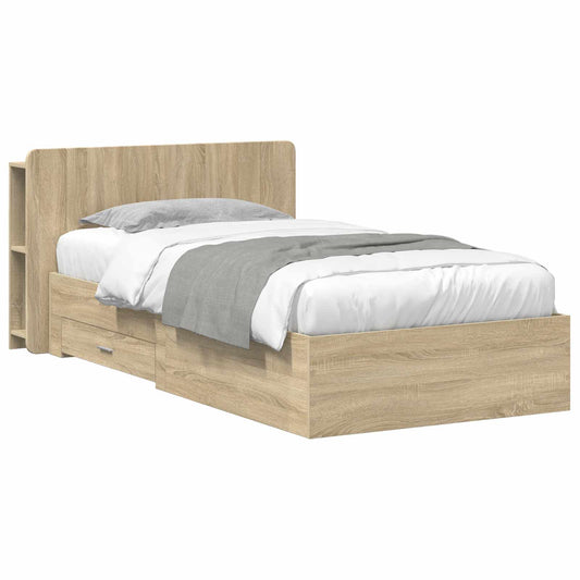 Bedframe met opslag Sonoma Eiken 80 x 200 cm Bewerkt hout is nu te koop bij PeponiXL, paradijselijk wonen!