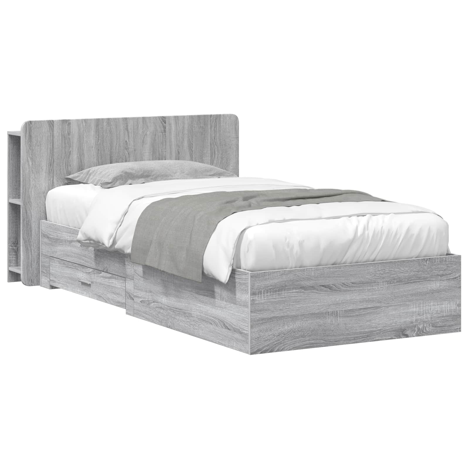 Bedframe met opslag Grijs Sonoma 90 x 190 cm Bewerkt hout is nu te koop bij PeponiXL, paradijselijk wonen!