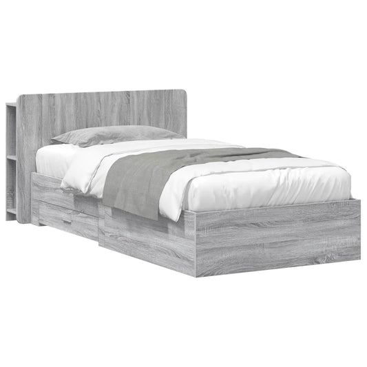 Bedframe met opslag Grijs Sonoma 90 x 190 cm Bewerkt hout is nu te koop bij PeponiXL, paradijselijk wonen!