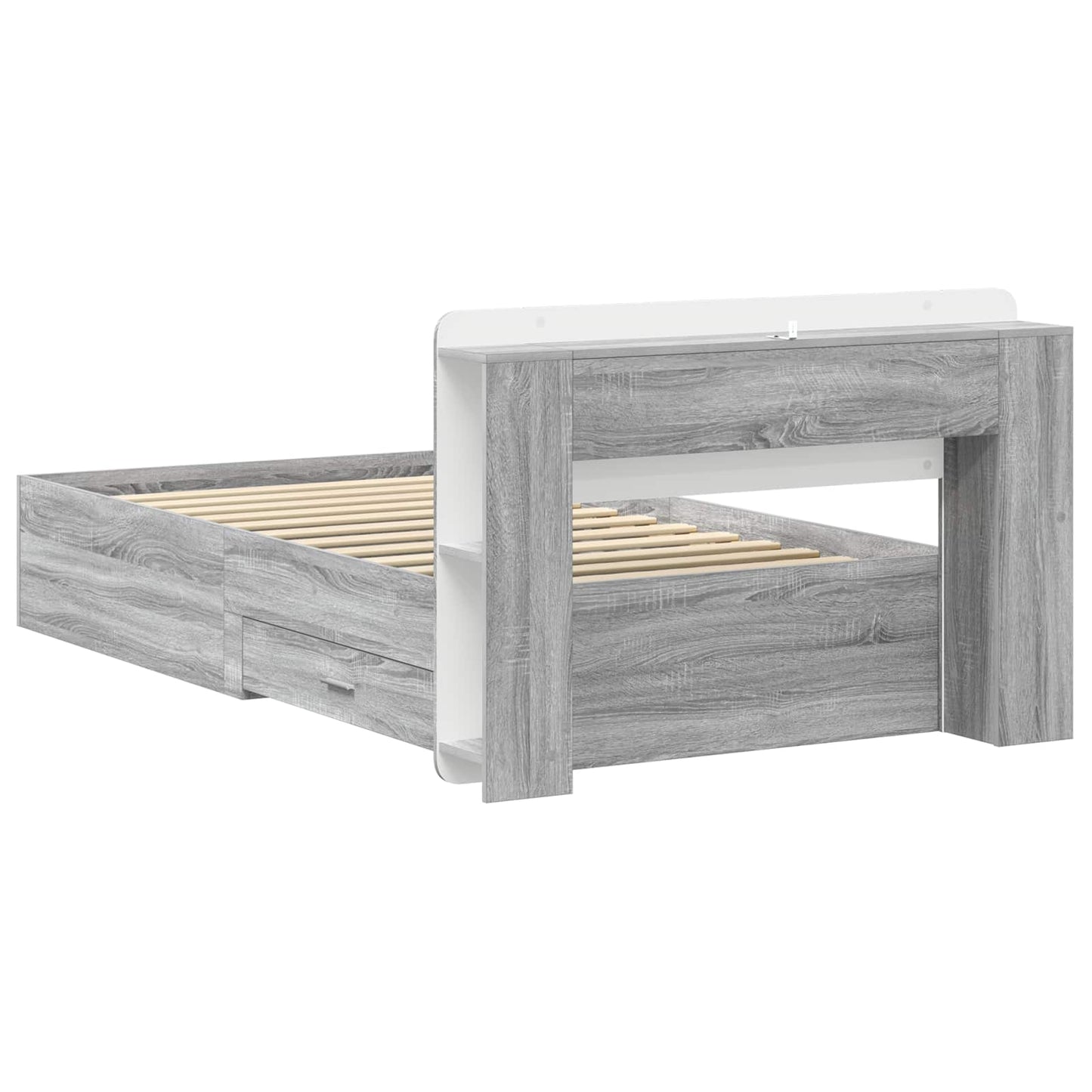 Bedframe met opslag Grijs Sonoma 100 x 200 cm Bewerkt hout is nu te koop bij PeponiXL, paradijselijk wonen!