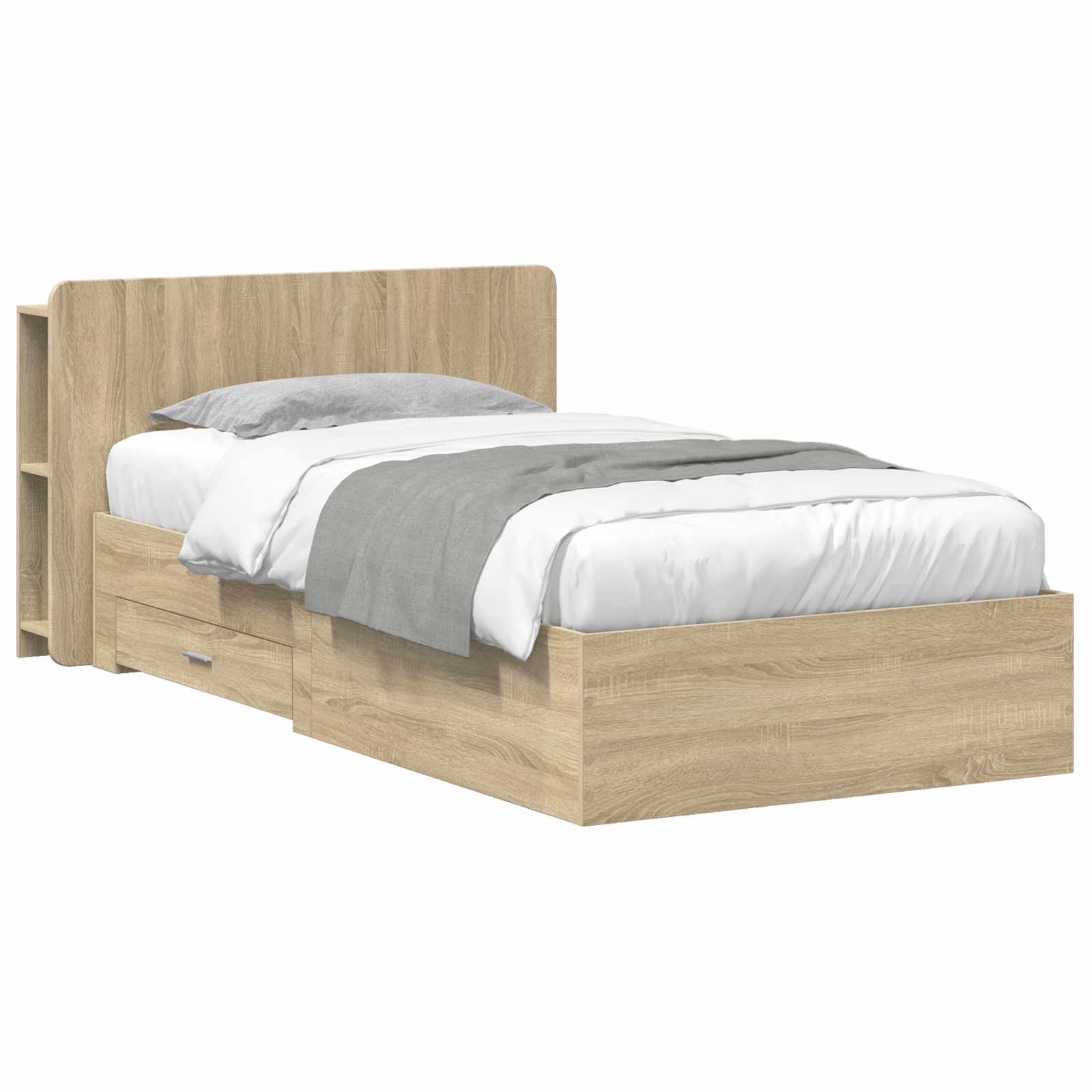 Bedframe met opslag Sonoma Eiken 100 x 200 cm Bewerkt hout is nu te koop bij PeponiXL, paradijselijk wonen!