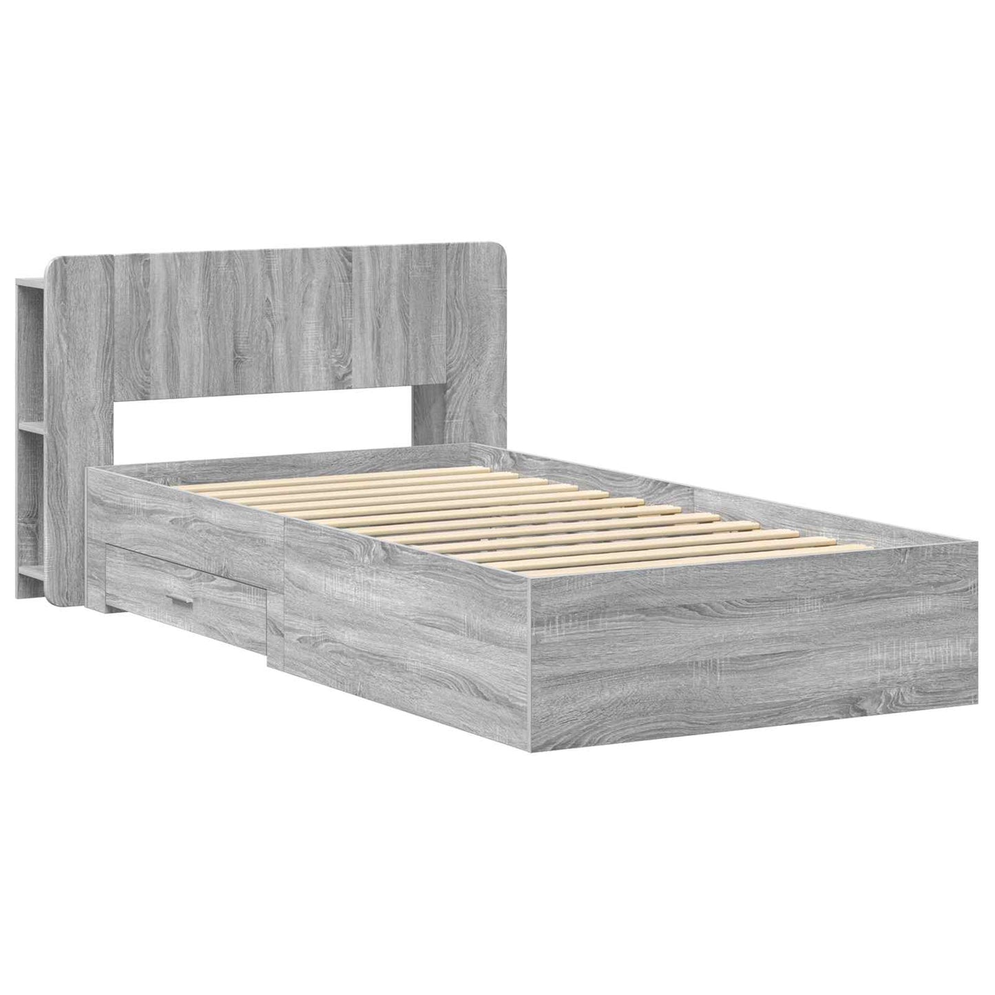Bedframe met opslag Grijs Sonoma 90 x 200 cm Bewerkt hout is nu te koop bij PeponiXL, paradijselijk wonen!