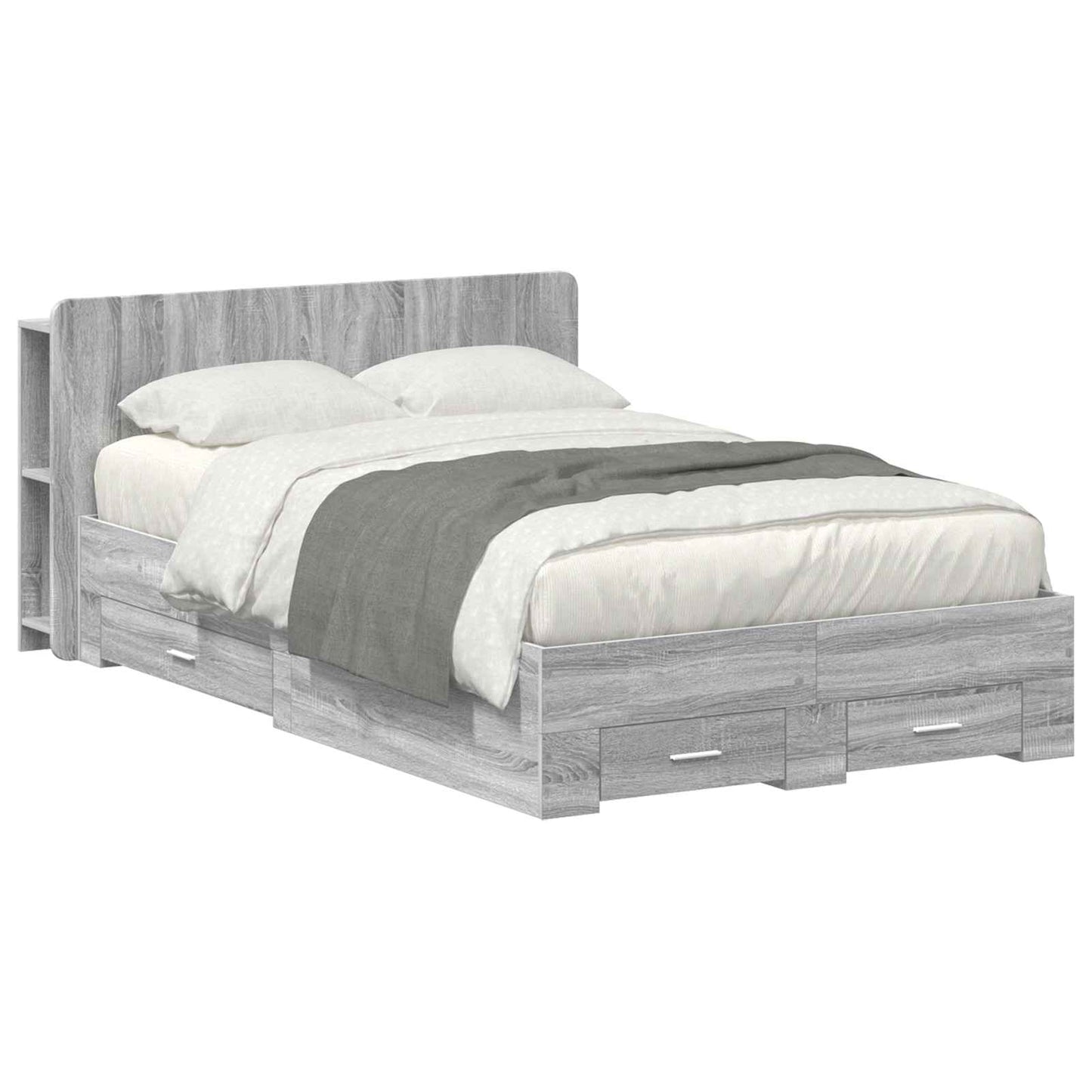 Bedframe met opslag Grijs Sonoma 120 x 190 cm Bewerkt hout is nu te koop bij PeponiXL, paradijselijk wonen!