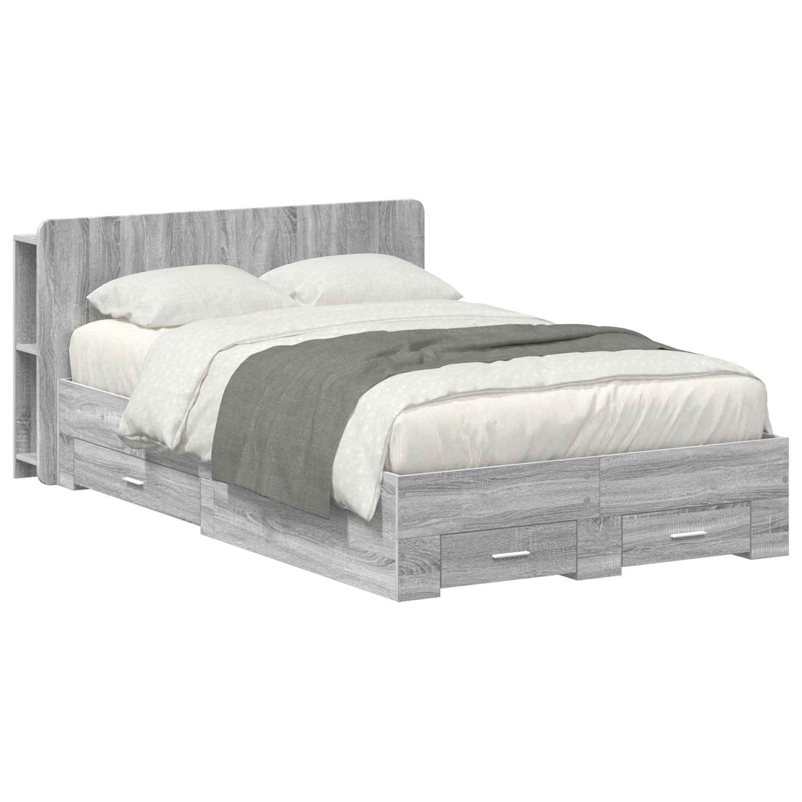 Bedframe met opslag Grijs Sonoma 120 x 190 cm Bewerkt hout is nu te koop bij PeponiXL, paradijselijk wonen!