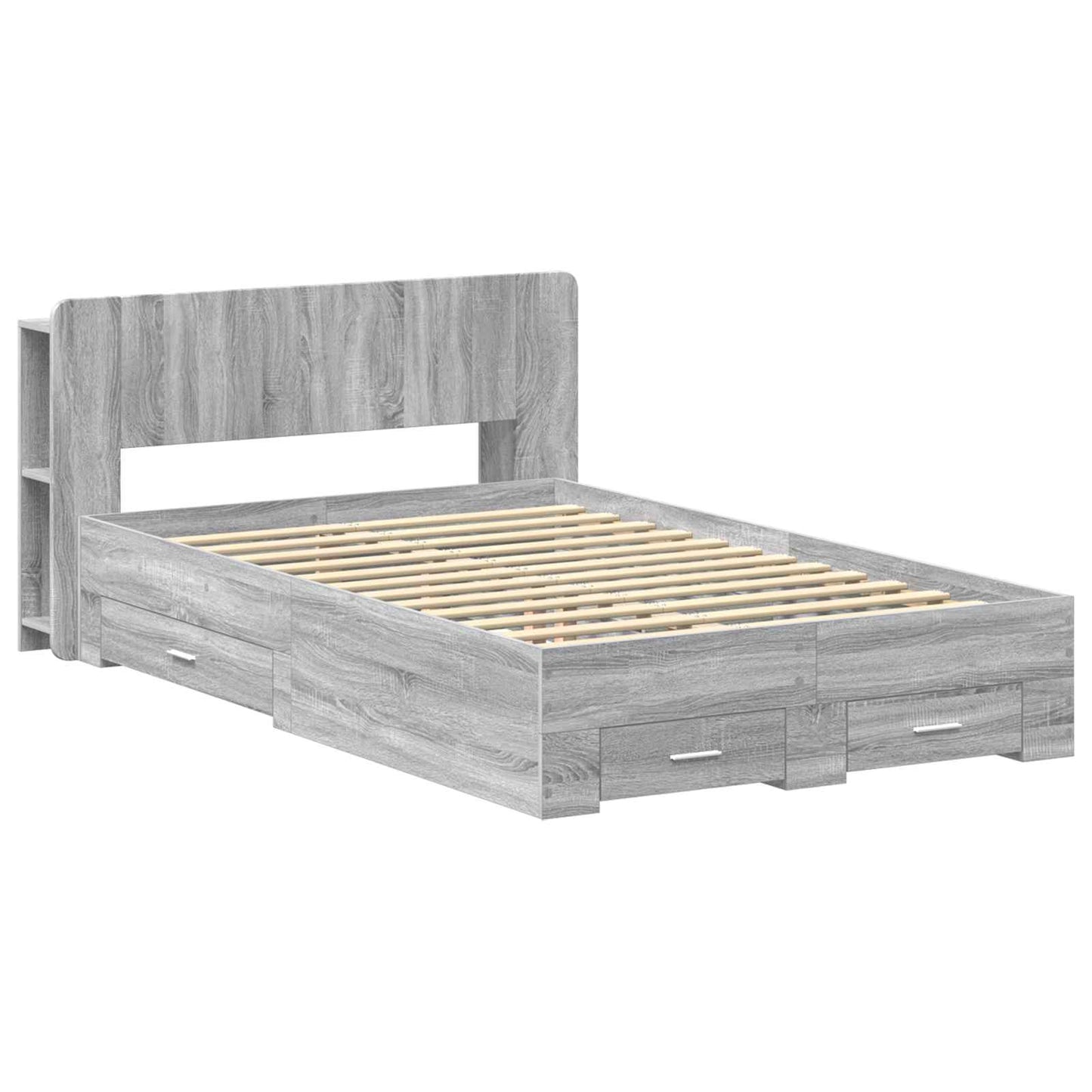 Bedframe met opslag Grijs Sonoma 120 x 190 cm Bewerkt hout is nu te koop bij PeponiXL, paradijselijk wonen!