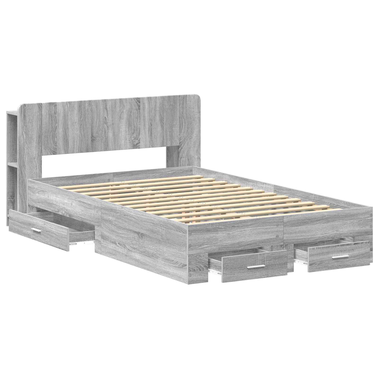 Bedframe met opslag Grijs Sonoma 120 x 190 cm Bewerkt hout is nu te koop bij PeponiXL, paradijselijk wonen!