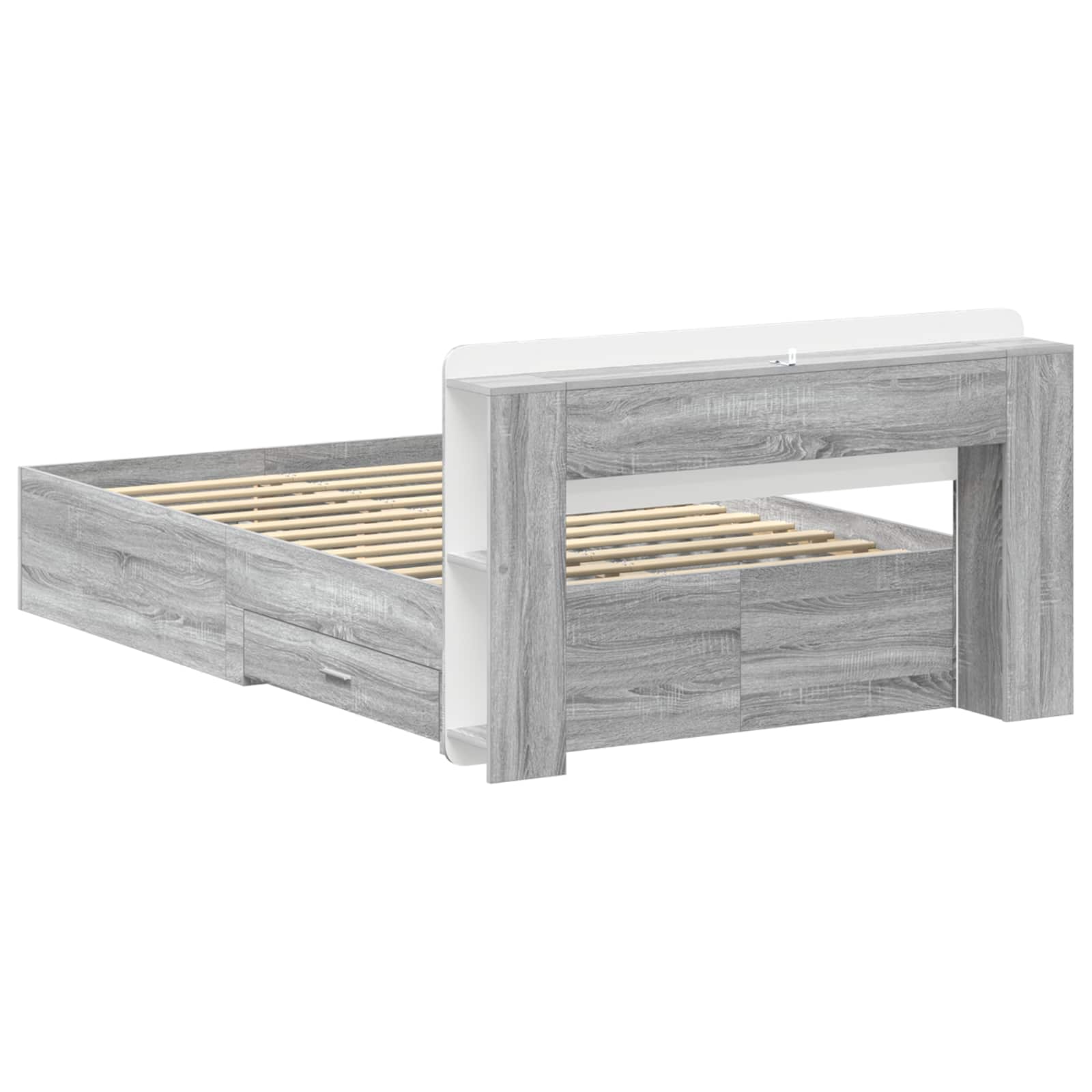 Bedframe met opslag Grijs Sonoma 120 x 190 cm Bewerkt hout is nu te koop bij PeponiXL, paradijselijk wonen!