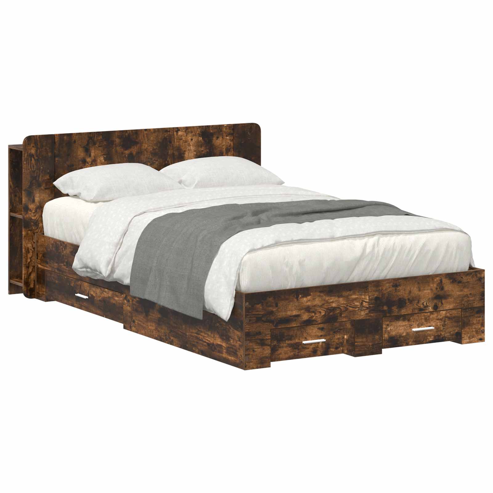 Bedframe met opslag Gerookt eiken 120 x 190 cm Bewerkt hout is nu te koop bij PeponiXL, paradijselijk wonen!