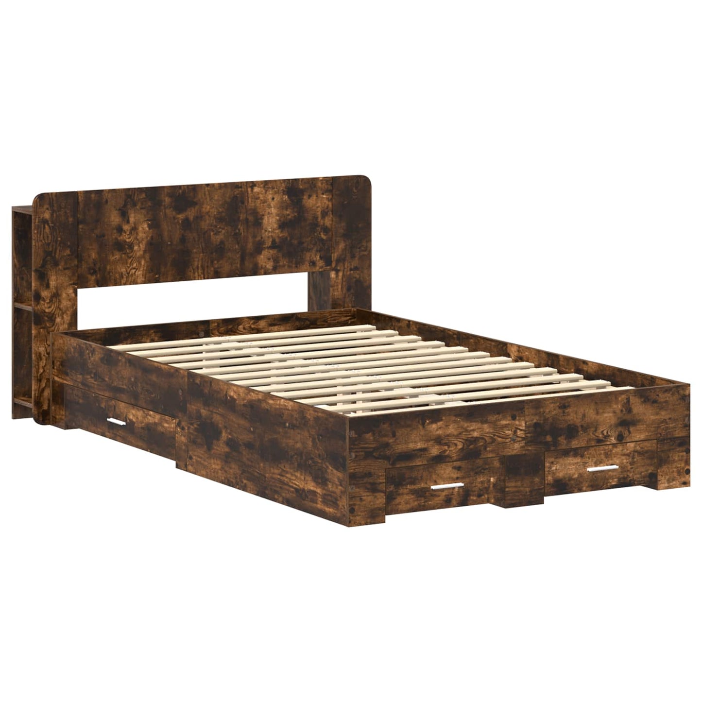 Bedframe met opslag Gerookt eiken 120 x 190 cm Bewerkt hout is nu te koop bij PeponiXL, paradijselijk wonen!