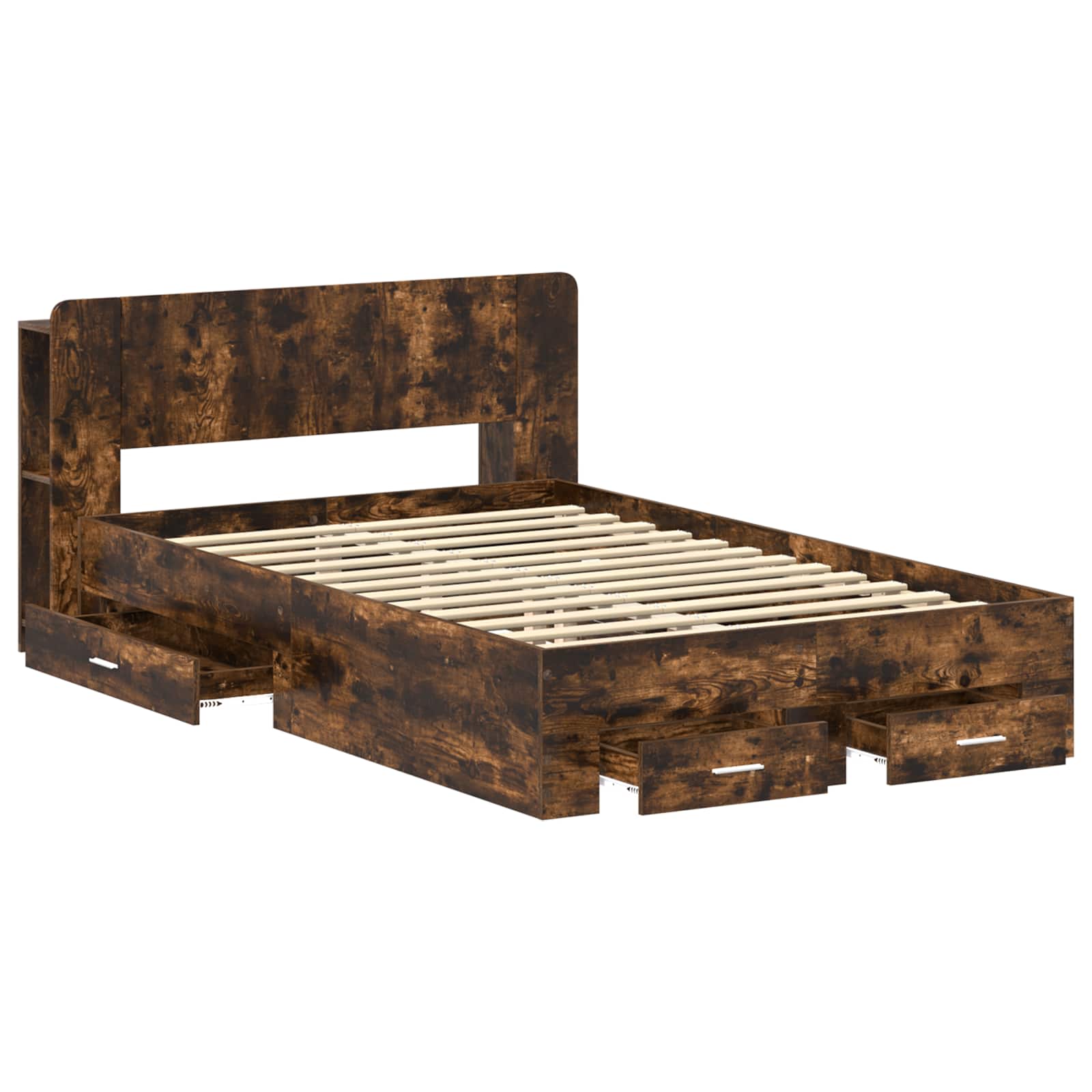 Bedframe met opslag Gerookt eiken 120 x 190 cm Bewerkt hout is nu te koop bij PeponiXL, paradijselijk wonen!
