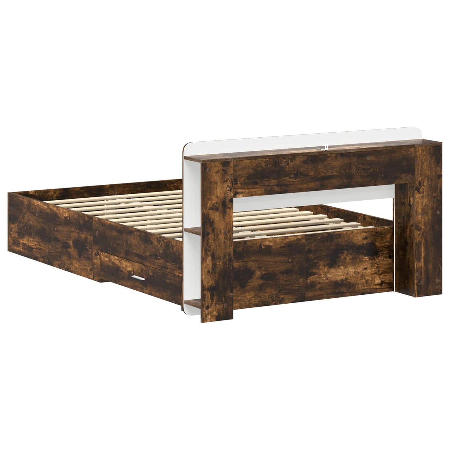 Bedframe met opslag Gerookt eiken 120 x 190 cm Bewerkt hout is nu te koop bij PeponiXL, paradijselijk wonen!