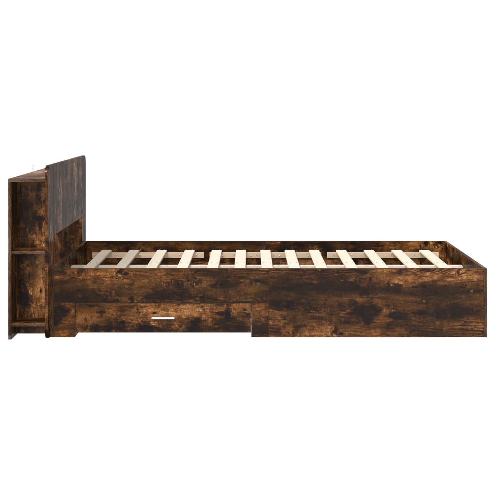 Bedframe met opslag Gerookt eiken 120 x 190 cm Bewerkt hout is nu te koop bij PeponiXL, paradijselijk wonen!