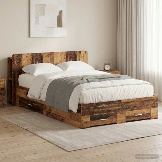 Bedframe met opslag Oud hout 120 x 200 cm Bewerkt hout is nu te koop bij PeponiXL, paradijselijk wonen!