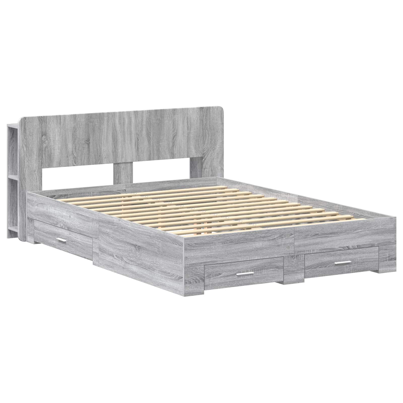Bedframe met opslag Grijs Sonoma 140 x 200 cm Bewerkt hout is nu te koop bij PeponiXL, paradijselijk wonen!