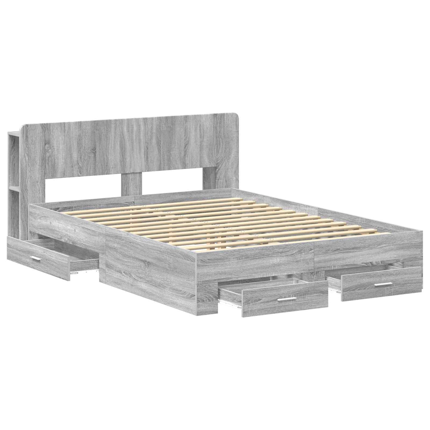 Bedframe met opslag Grijs Sonoma 140 x 200 cm Bewerkt hout is nu te koop bij PeponiXL, paradijselijk wonen!