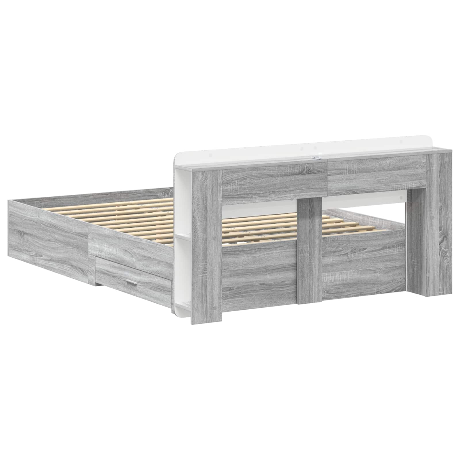 Bedframe met opslag Grijs Sonoma 140 x 200 cm Bewerkt hout is nu te koop bij PeponiXL, paradijselijk wonen!
