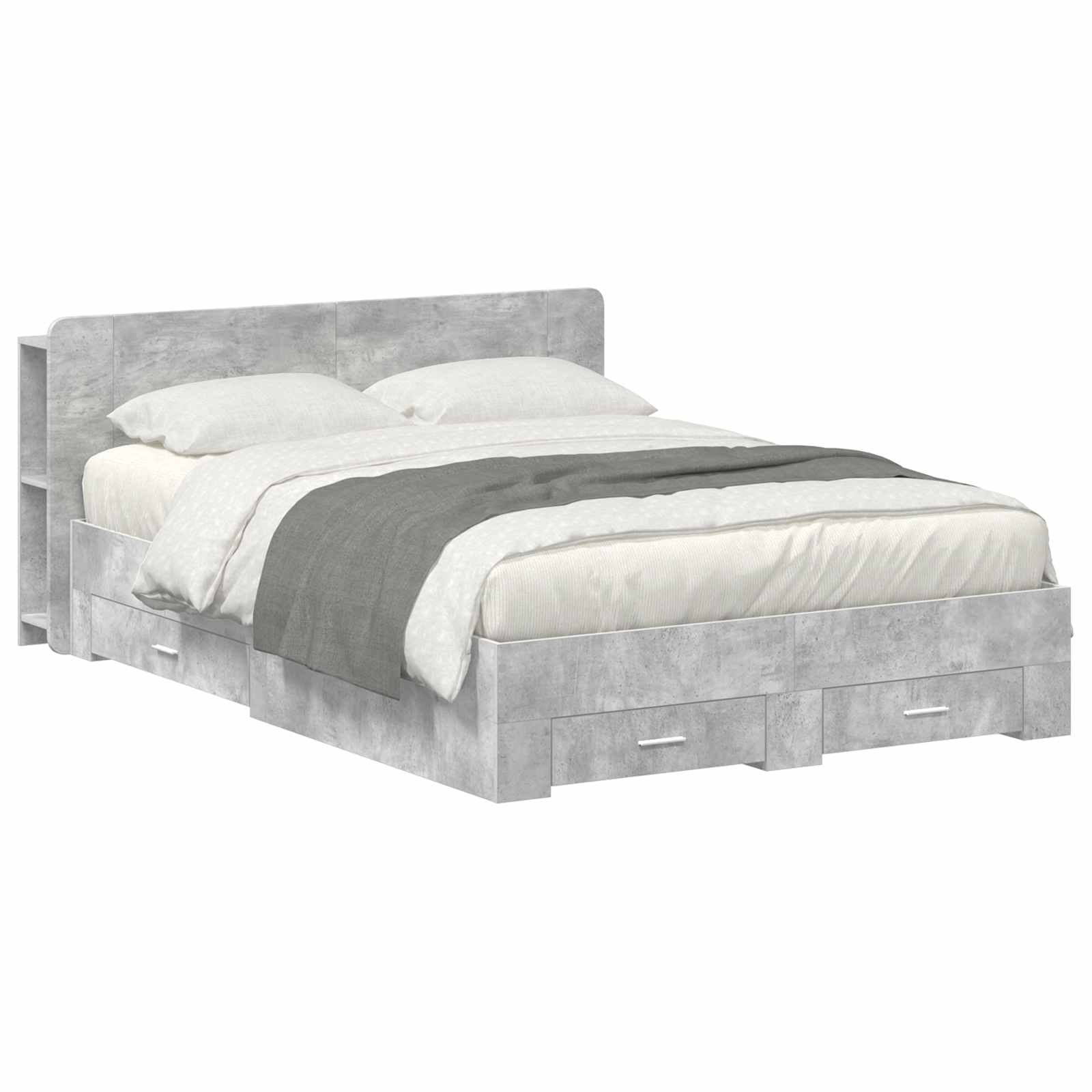 Bedframe met opslag Betongrijs 150 x 200 cm Bewerkt hout is nu te koop bij PeponiXL, paradijselijk wonen!