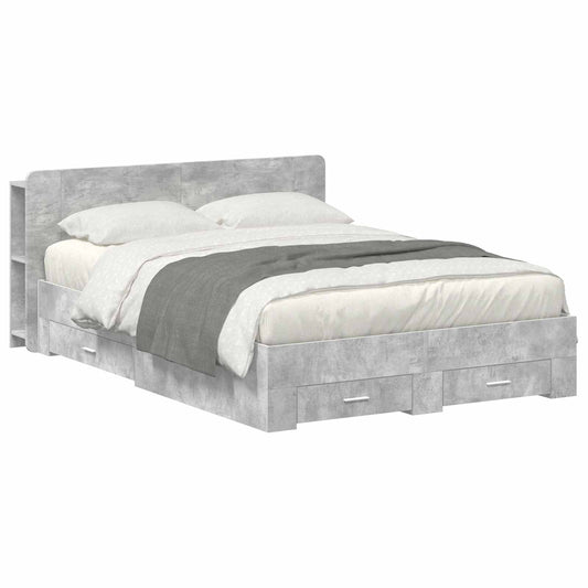 Bedframe met opslag Betongrijs 150 x 200 cm Bewerkt hout is nu te koop bij PeponiXL, paradijselijk wonen!