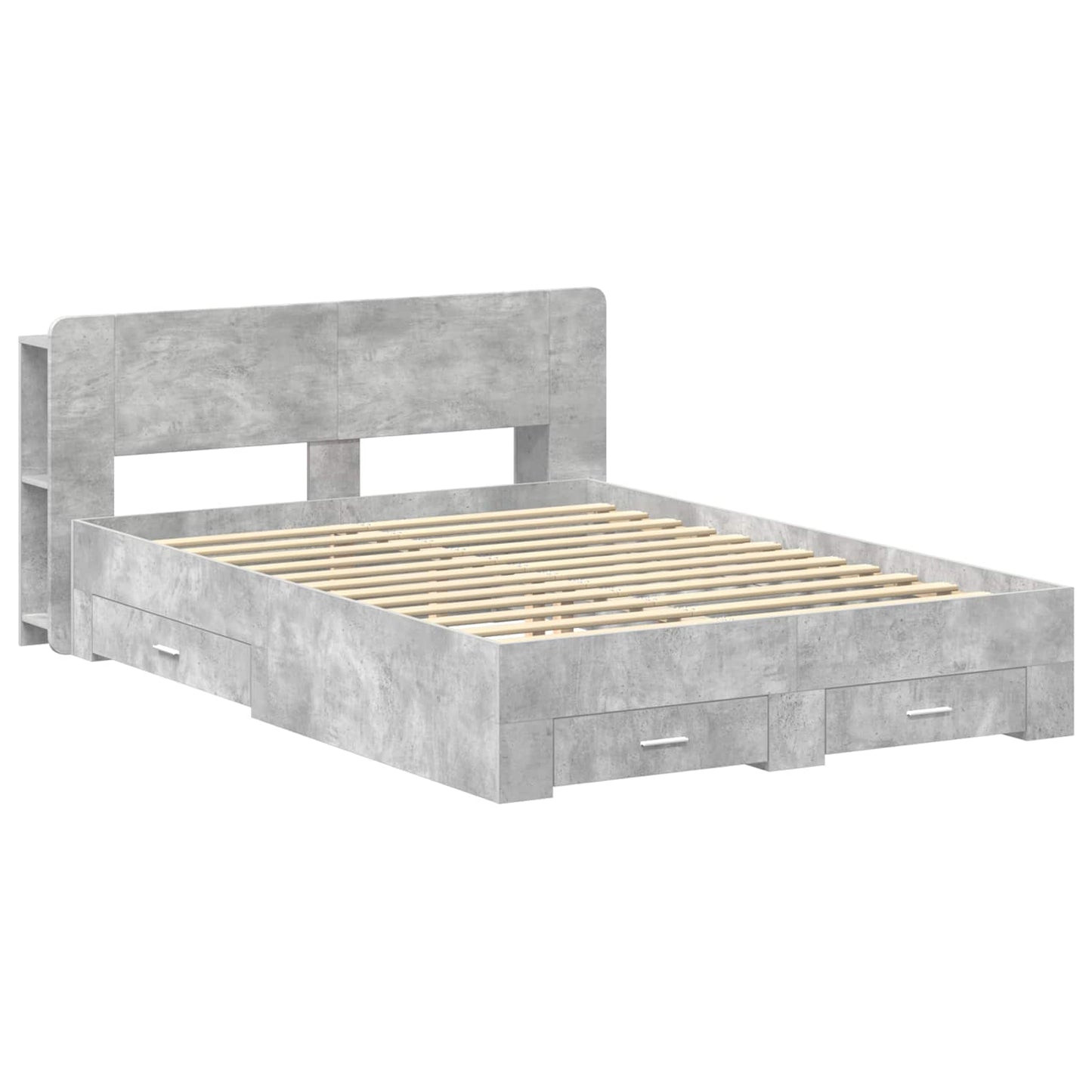 Bedframe met opslag Betongrijs 150 x 200 cm Bewerkt hout is nu te koop bij PeponiXL, paradijselijk wonen!