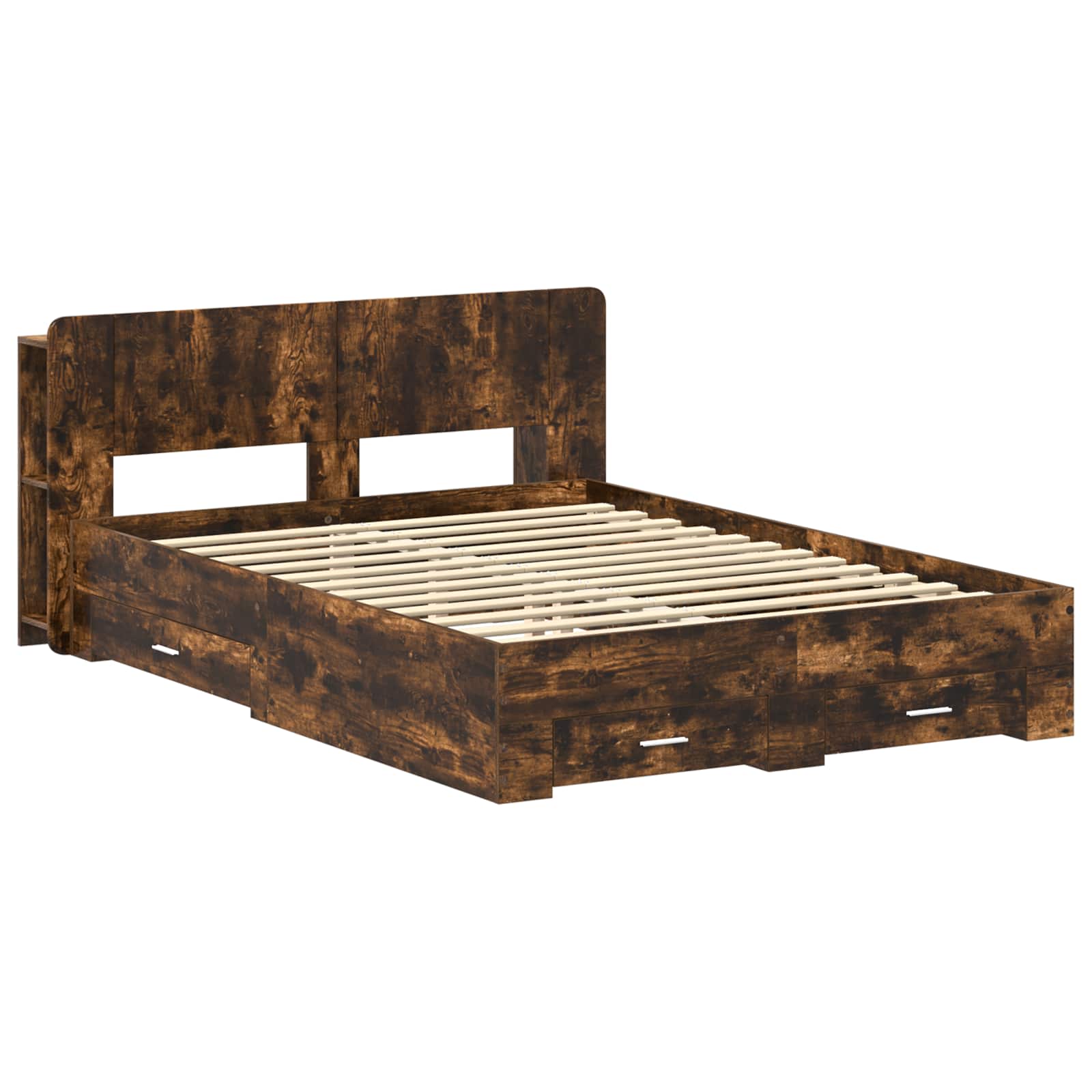 Bedframe met opslag Gerookt eiken 150 x 200 cm Bewerkt hout is nu te koop bij PeponiXL, paradijselijk wonen!