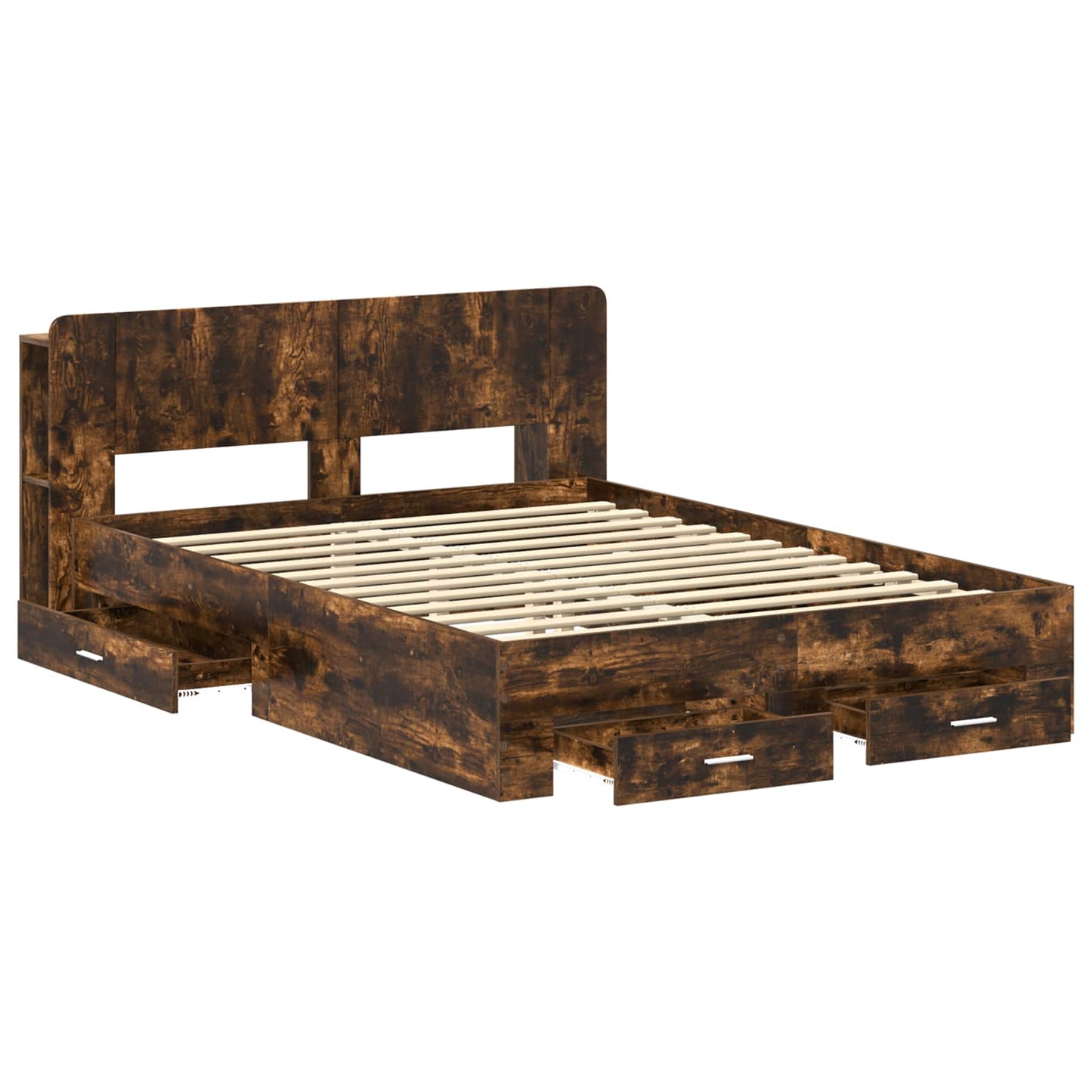 Bedframe met opslag Gerookt eiken 150 x 200 cm Bewerkt hout is nu te koop bij PeponiXL, paradijselijk wonen!