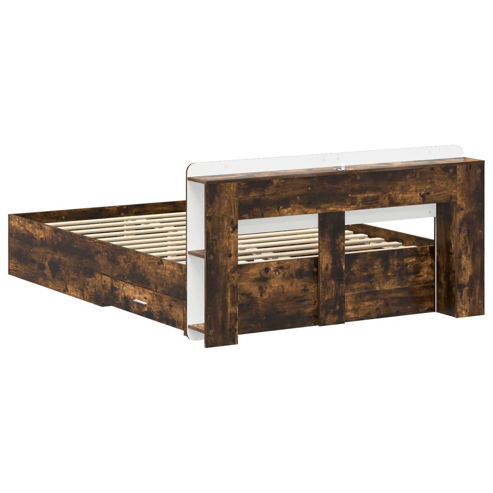 Bedframe met opslag Gerookt eiken 150 x 200 cm Bewerkt hout is nu te koop bij PeponiXL, paradijselijk wonen!