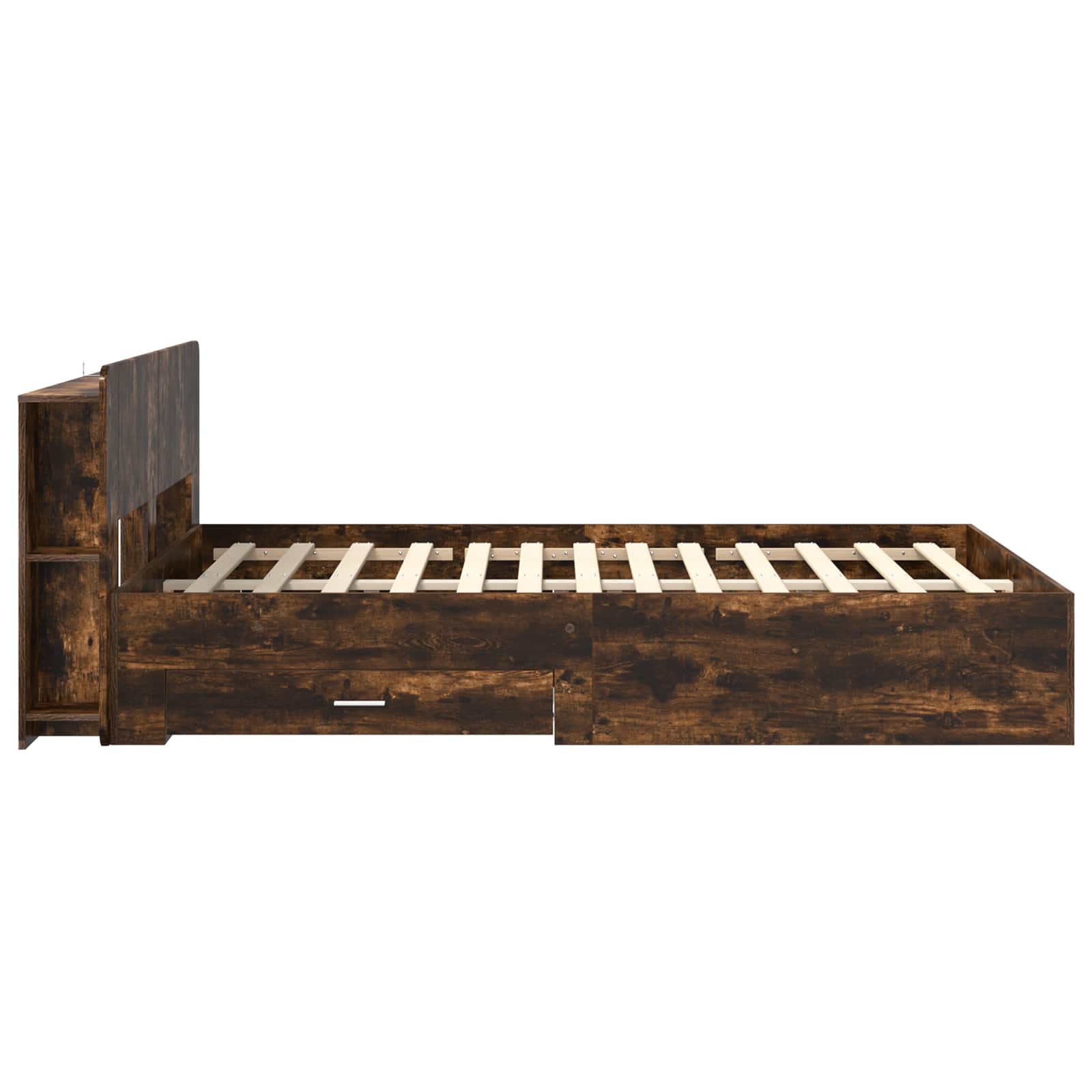 Bedframe met opslag Gerookt eiken 150 x 200 cm Bewerkt hout is nu te koop bij PeponiXL, paradijselijk wonen!