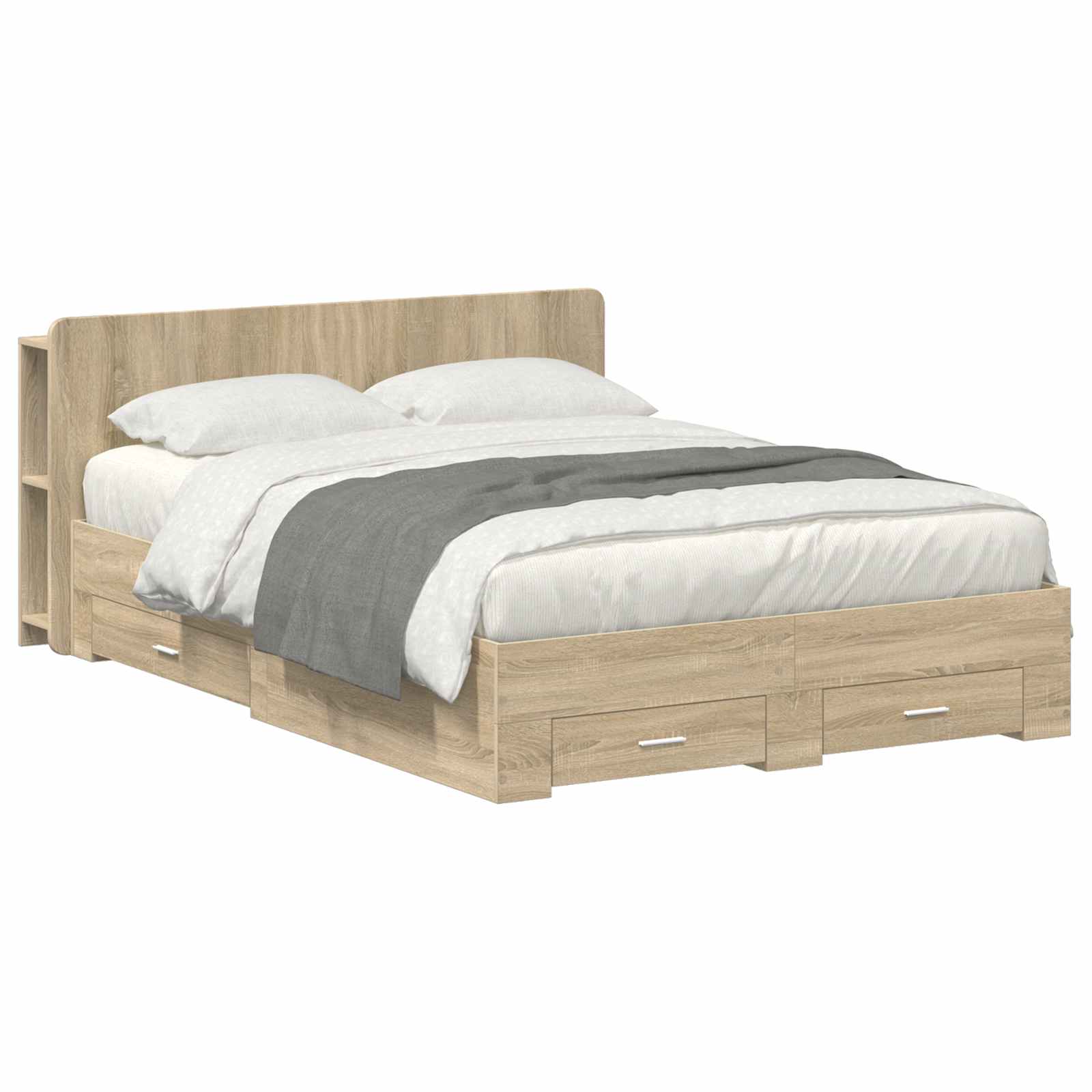 Bedframe met opslag Sonoma Eiken 150 x 200 cm Bewerkt hout is nu te koop bij PeponiXL, paradijselijk wonen!