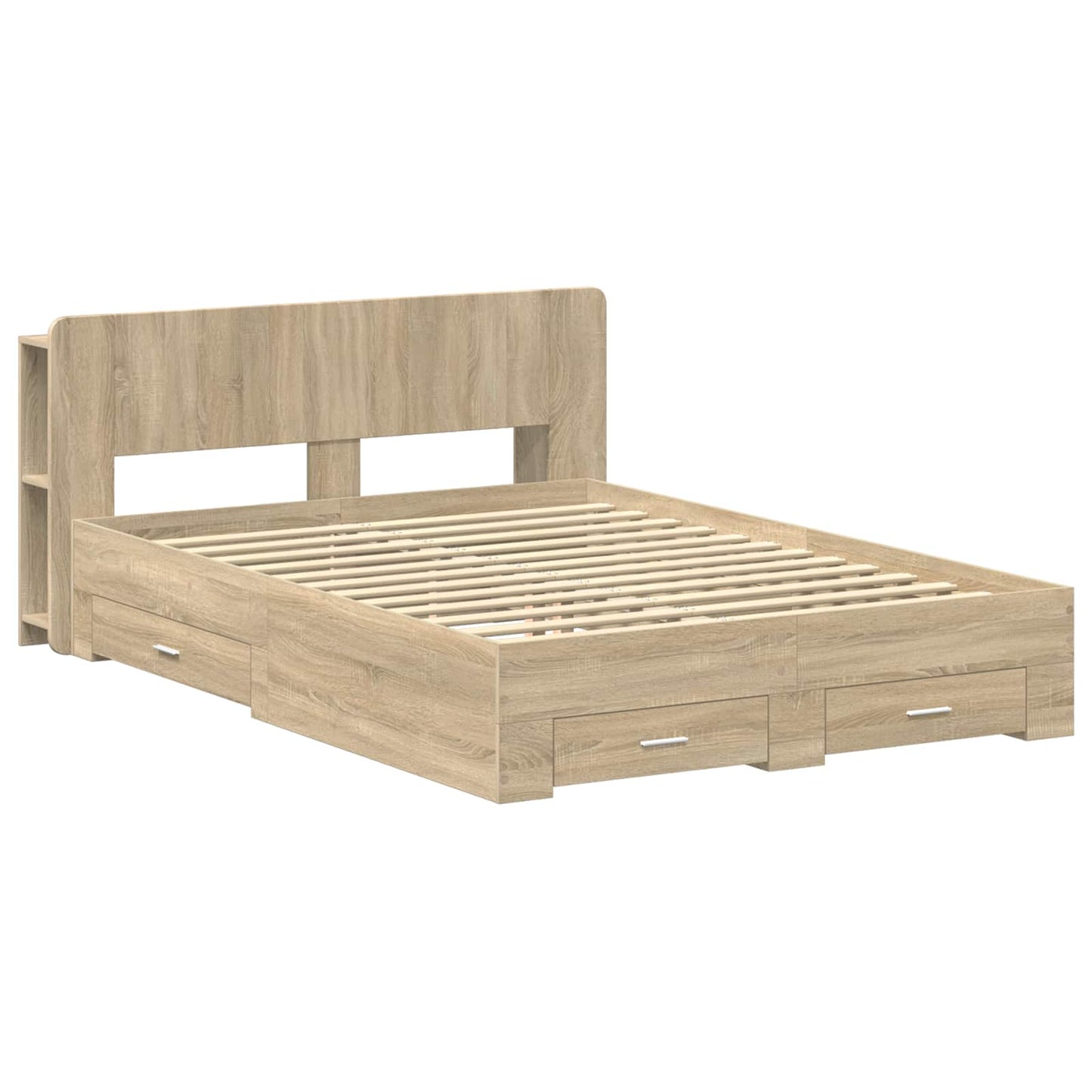 Bedframe met opslag Sonoma Eiken 150 x 200 cm Bewerkt hout is nu te koop bij PeponiXL, paradijselijk wonen!