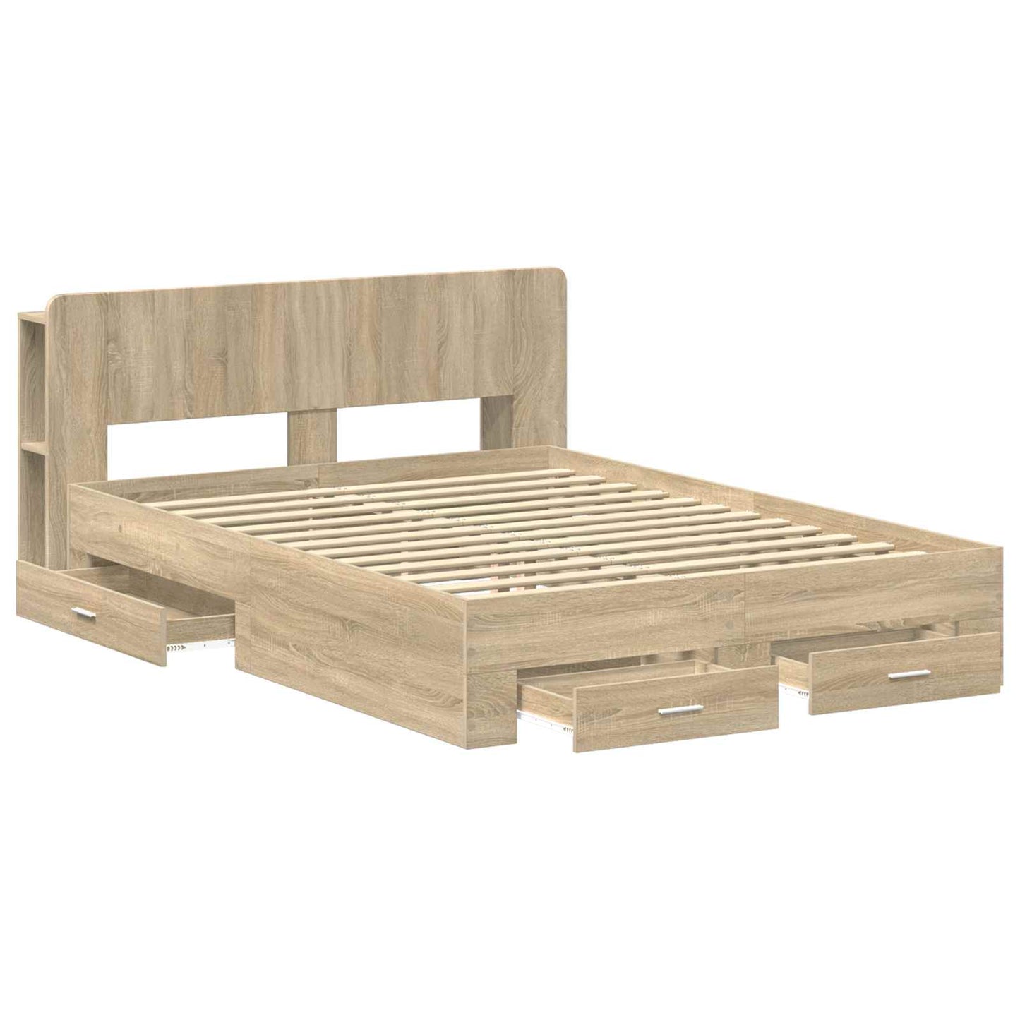 Bedframe met opslag Sonoma Eiken 150 x 200 cm Bewerkt hout is nu te koop bij PeponiXL, paradijselijk wonen!
